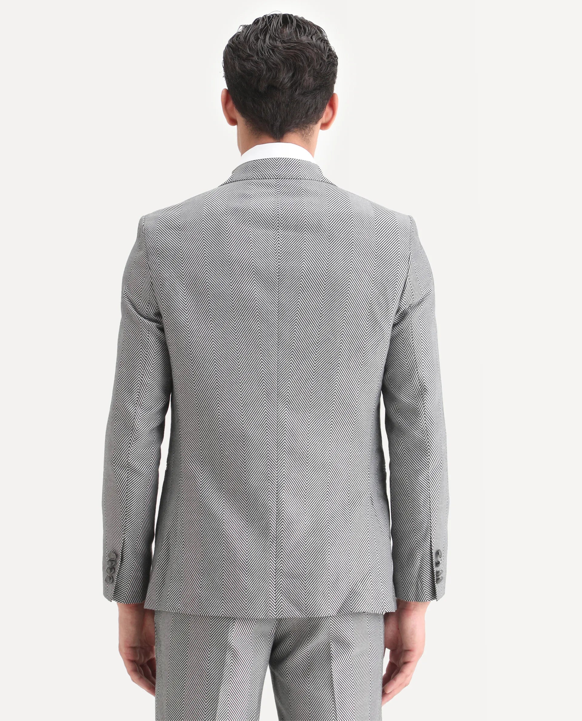 Rare Rabbit Men's Sierres Light Grey Viscose Textured Tailored Fit Full Sleeve Lapel Neck Suits