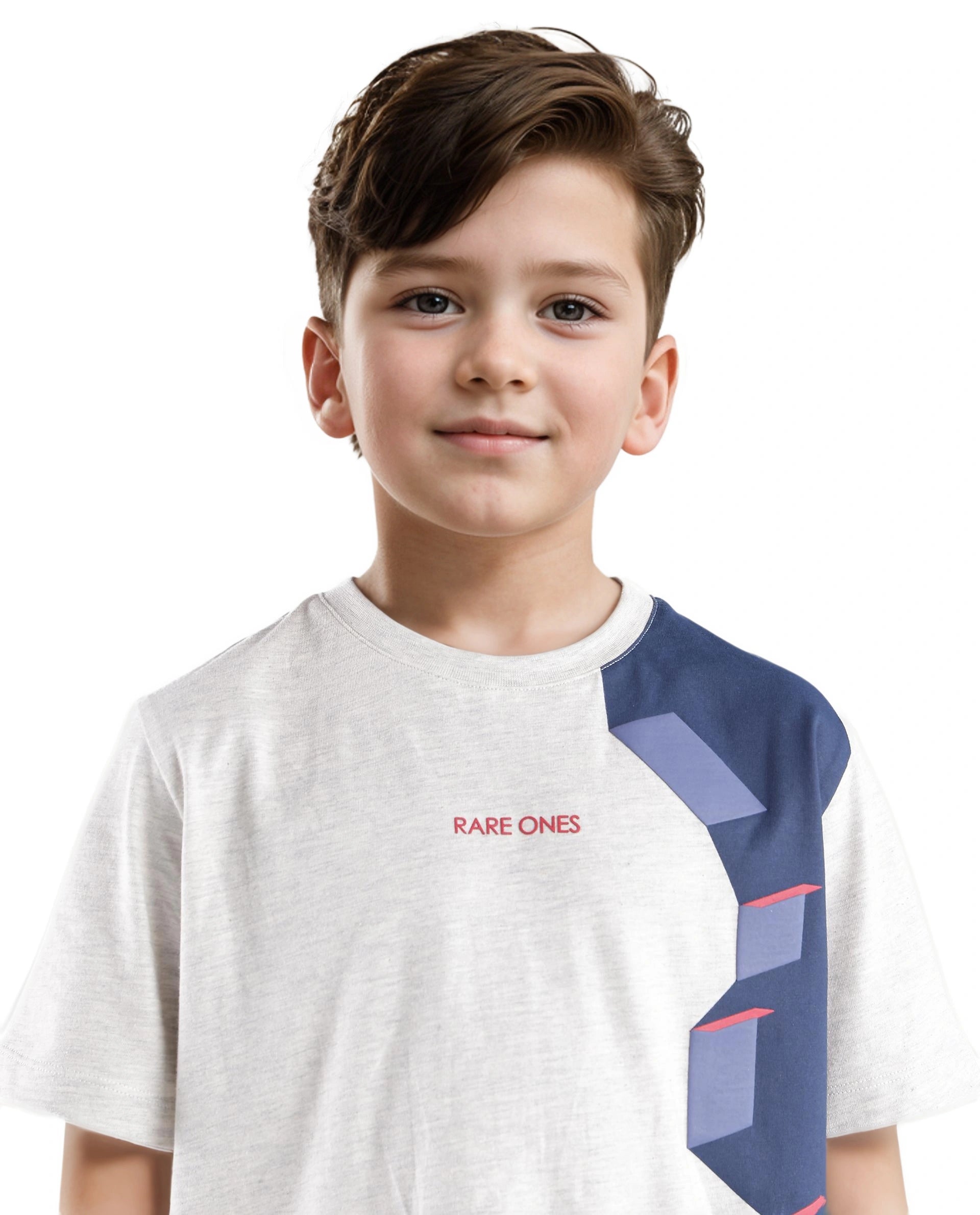 Rare Ones Kids Si Light Grey Cotton Short Sleeve Crew Neck Raised Hd Print T-Shirt