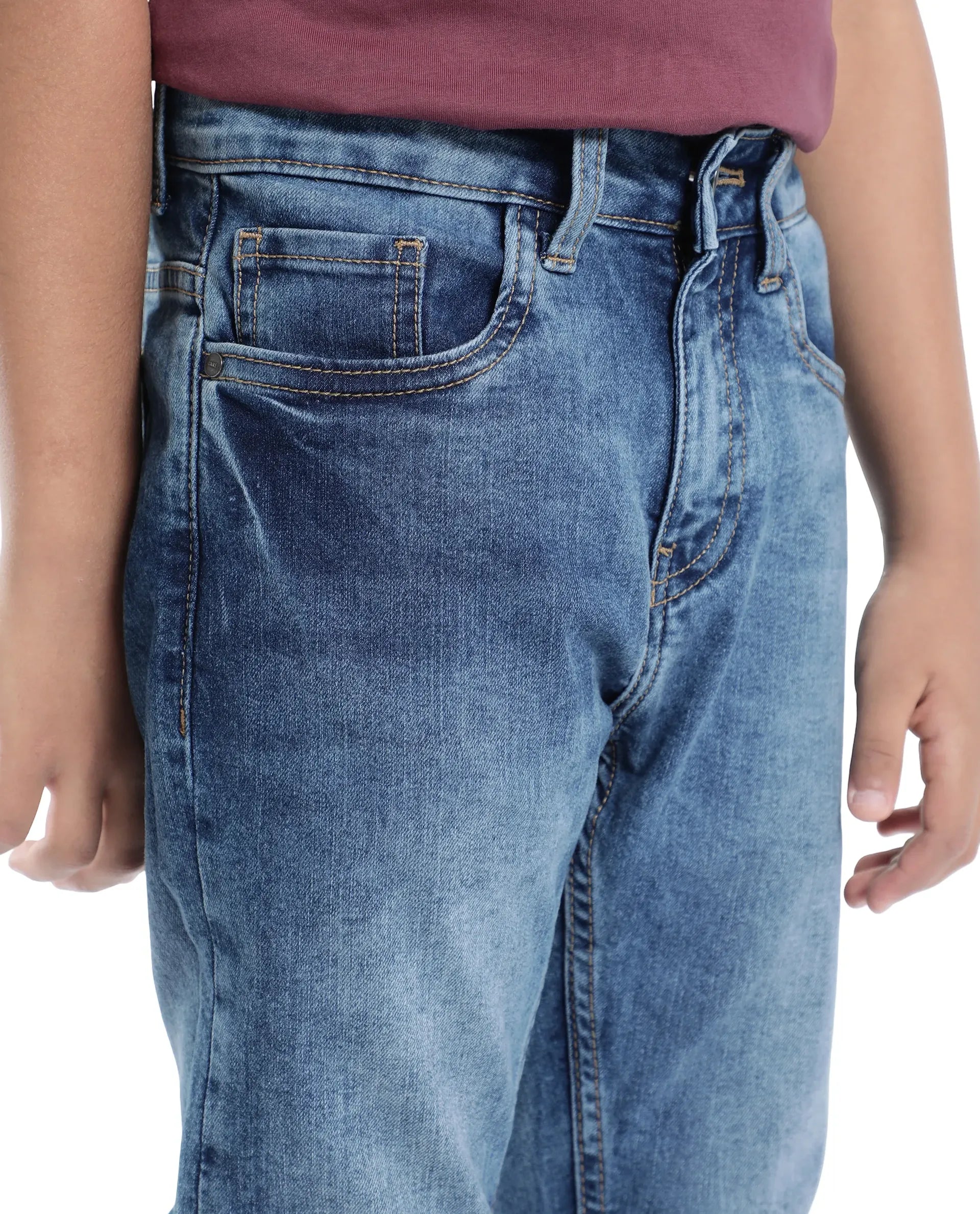 Rare Ones Kids Sira Light Blue Cotton Solid Button And Zip Closure Slim Fit Fit Jeans