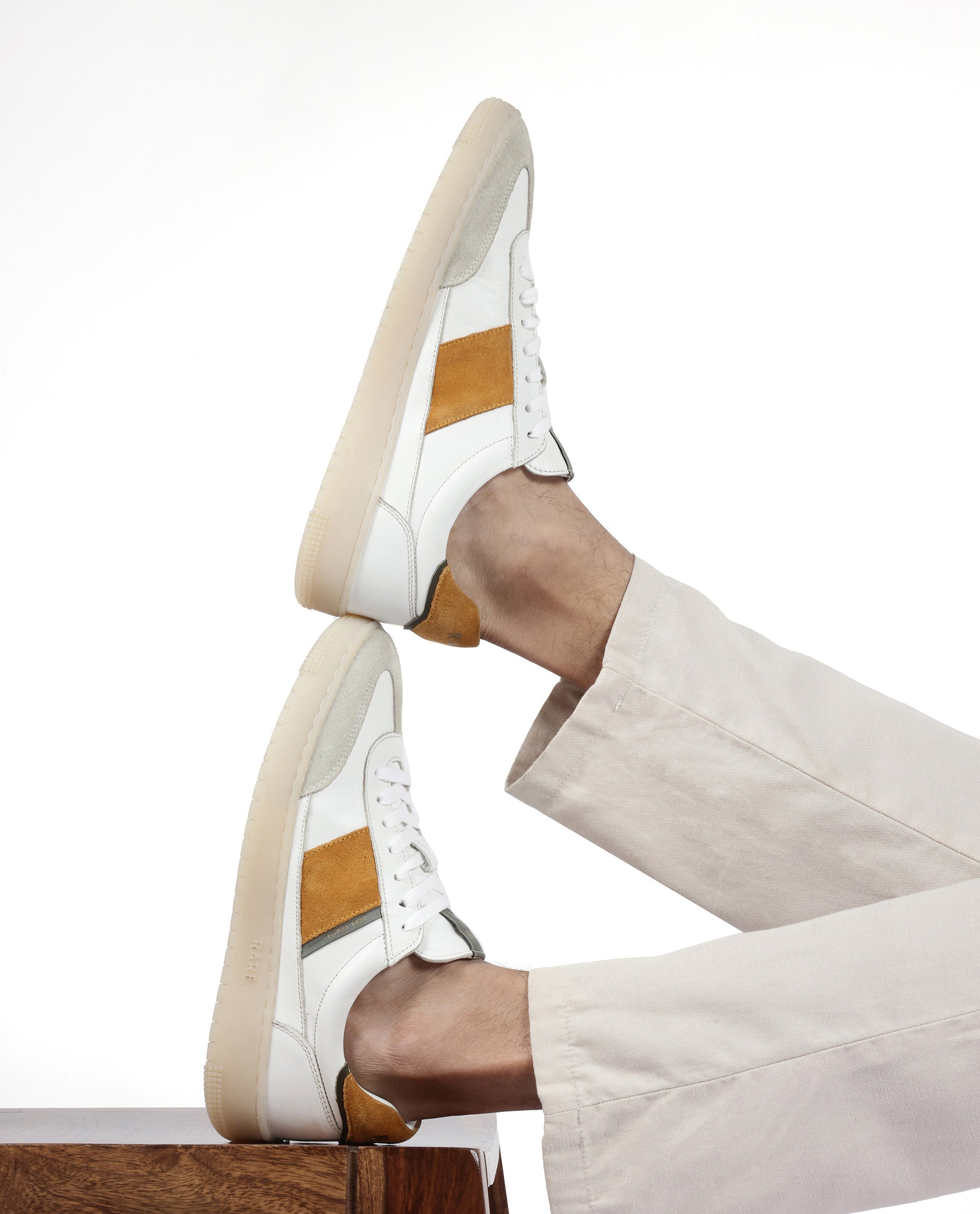 Rare Rabbit Men's Sirius Mustard Suede and Leather Upper Round Toe Low-Top Lace-Up Sneaker Shoes