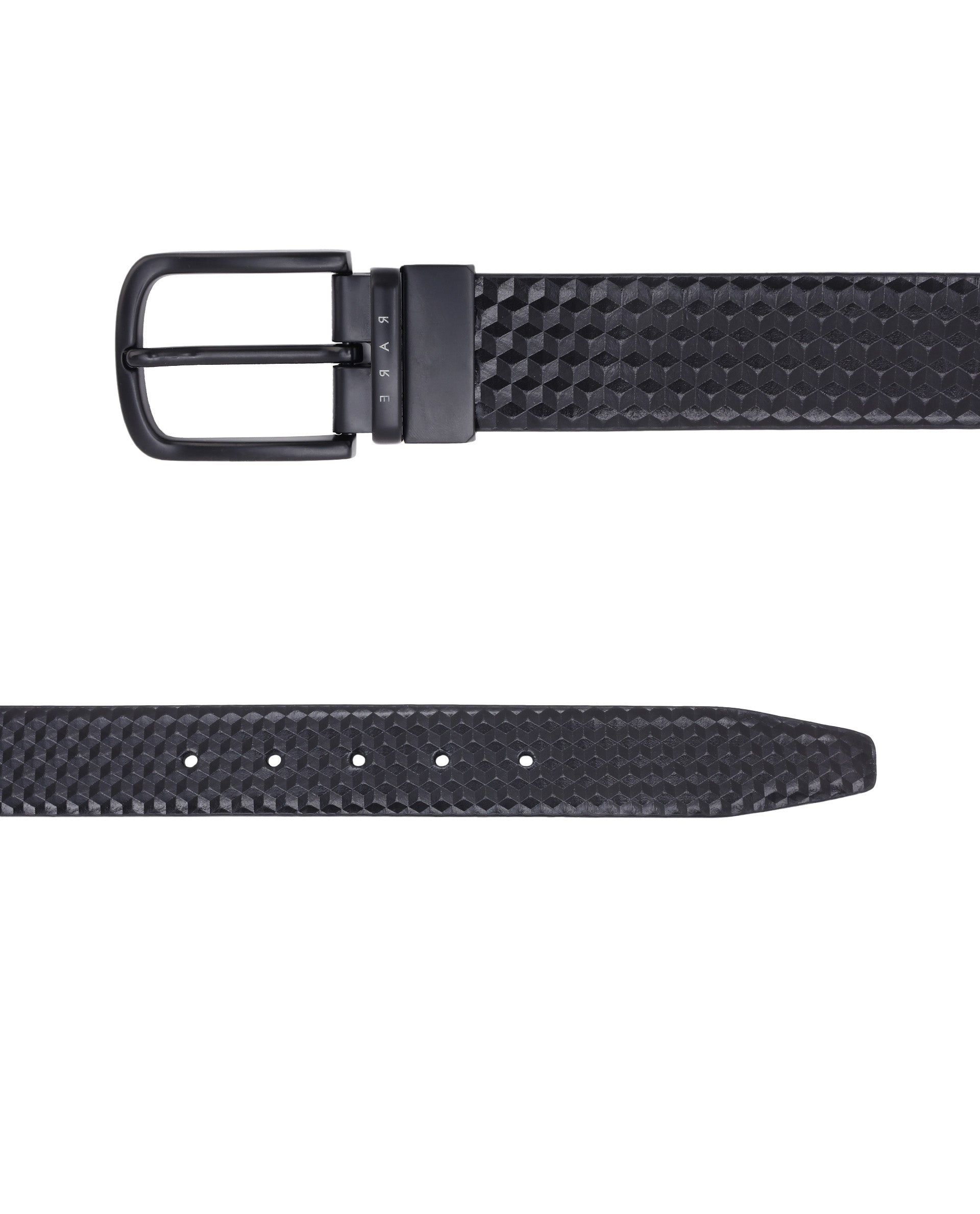 Rare Rabbit Men's Sirius Black Reversible Textured Pattern Genuine Leather Belt