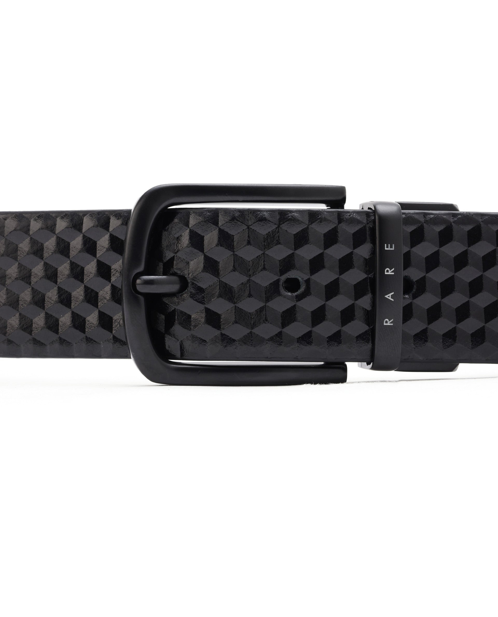 Rare Rabbit Men's Sirius Black Reversible Textured Pattern Genuine Leather Belt