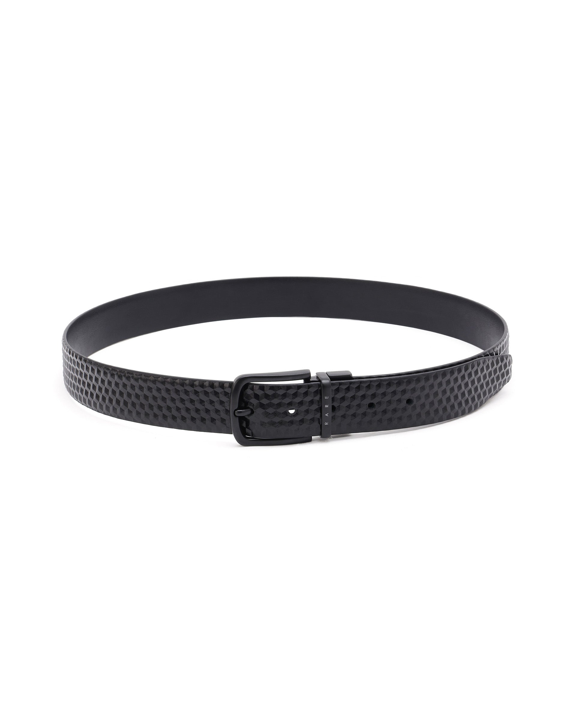 Rare Rabbit Men's Sirius Black Reversible Textured Pattern Genuine Leather Belt