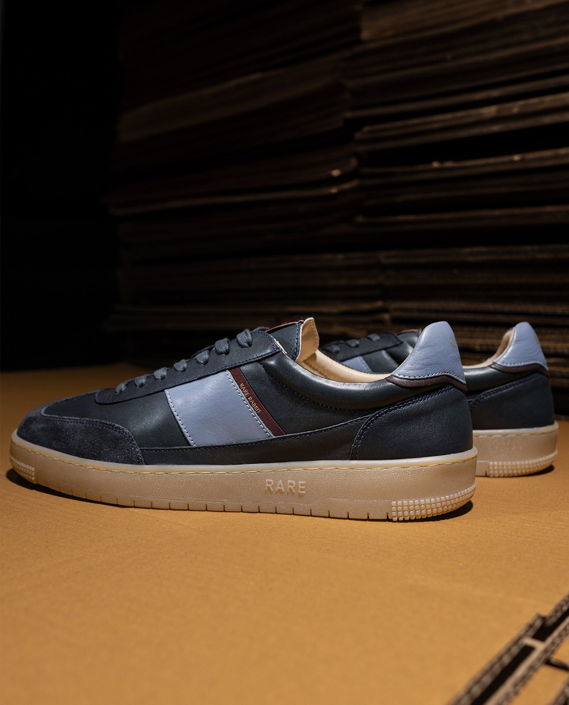 Rare Rabbit Men's Sirius Blue Leather Upper Round Toe Low-Top Lace-Up Sneaker Shoes