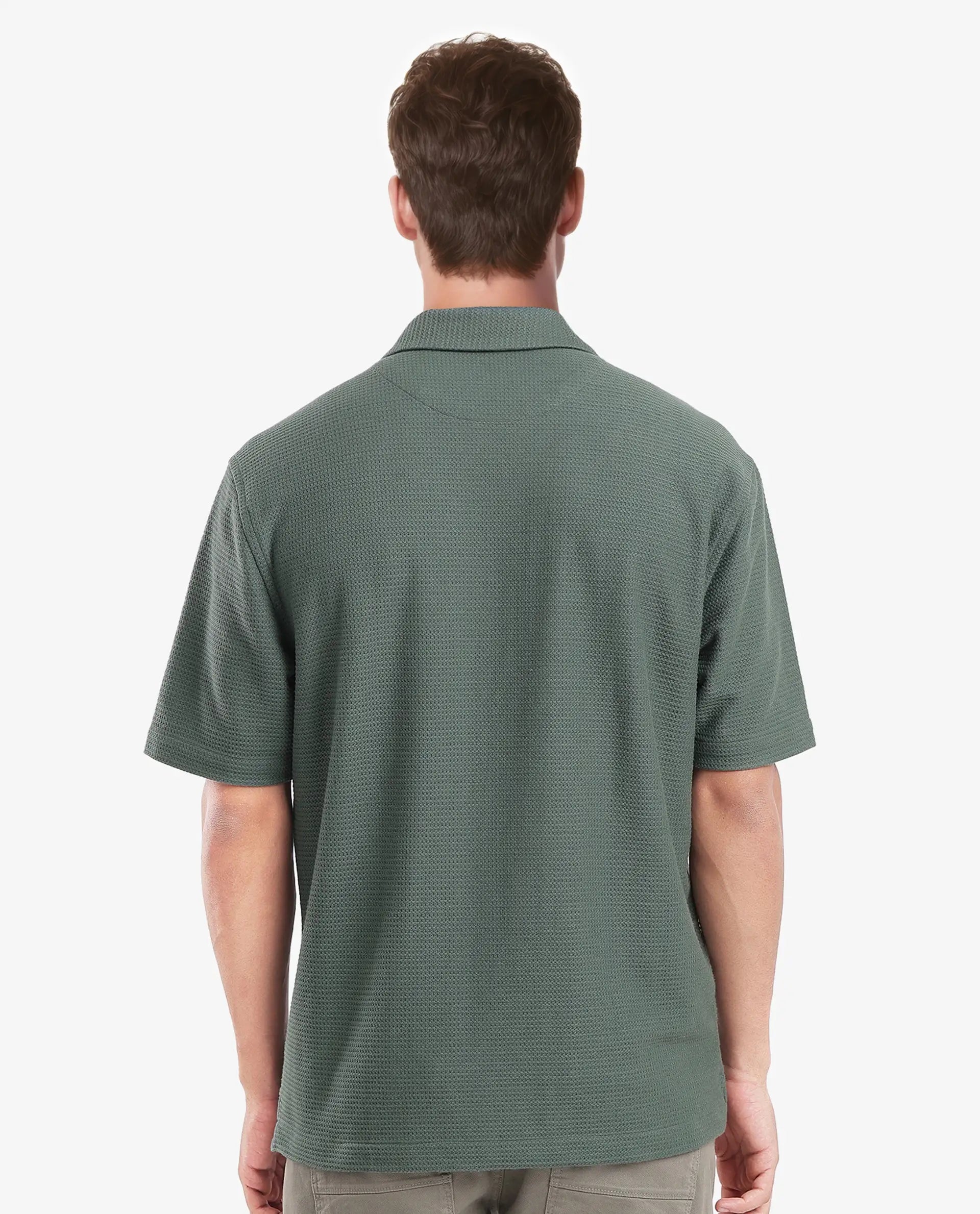 Rare Rabbit Men Site Ss Dusky Green Short Sleeve Collared Neck Button Closure Regular Fit Plain Shirt