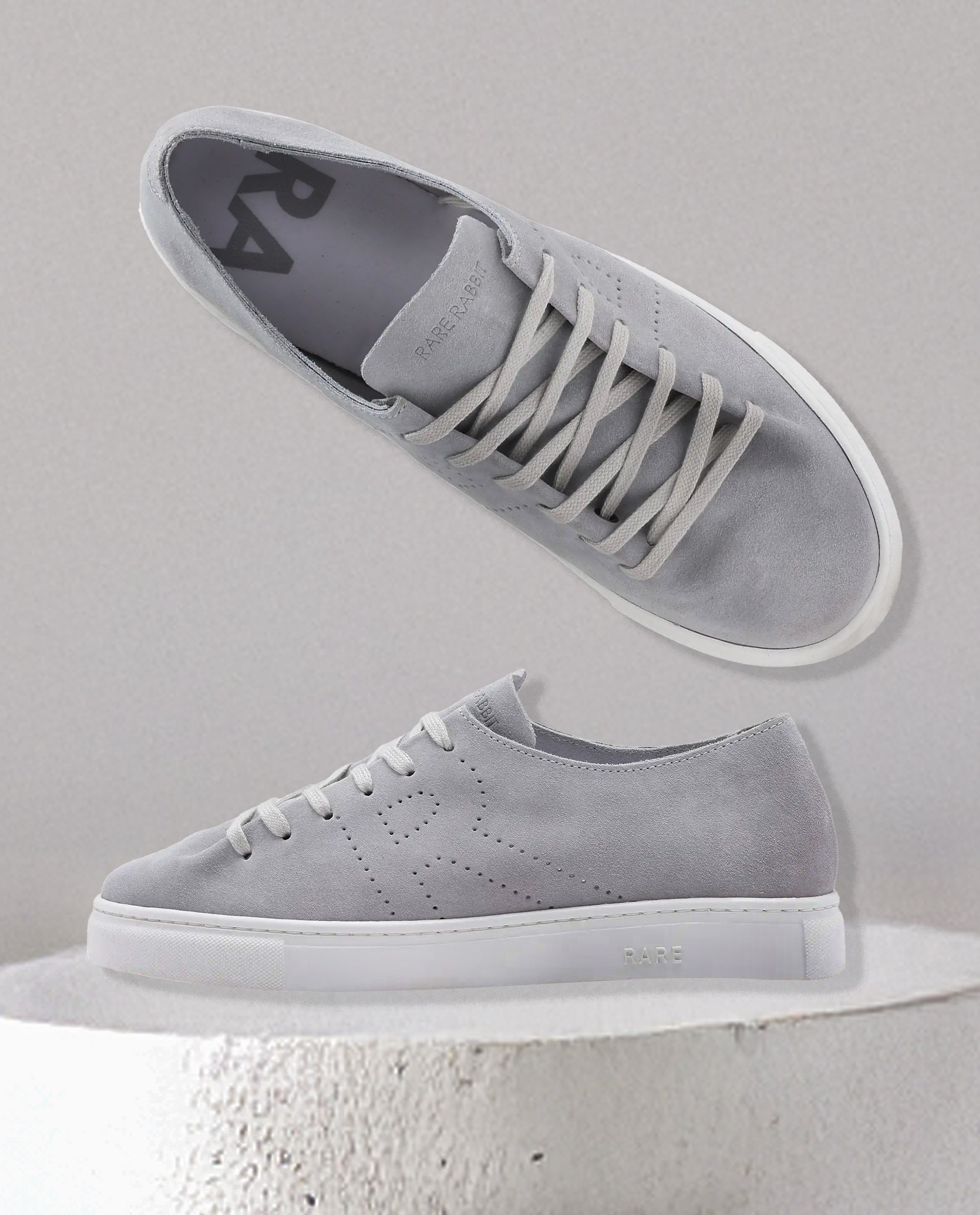 Rare Rabbit Men Skin Light Grey Suede Monotone Upper Low-Top Lace-Up Plain Shoes