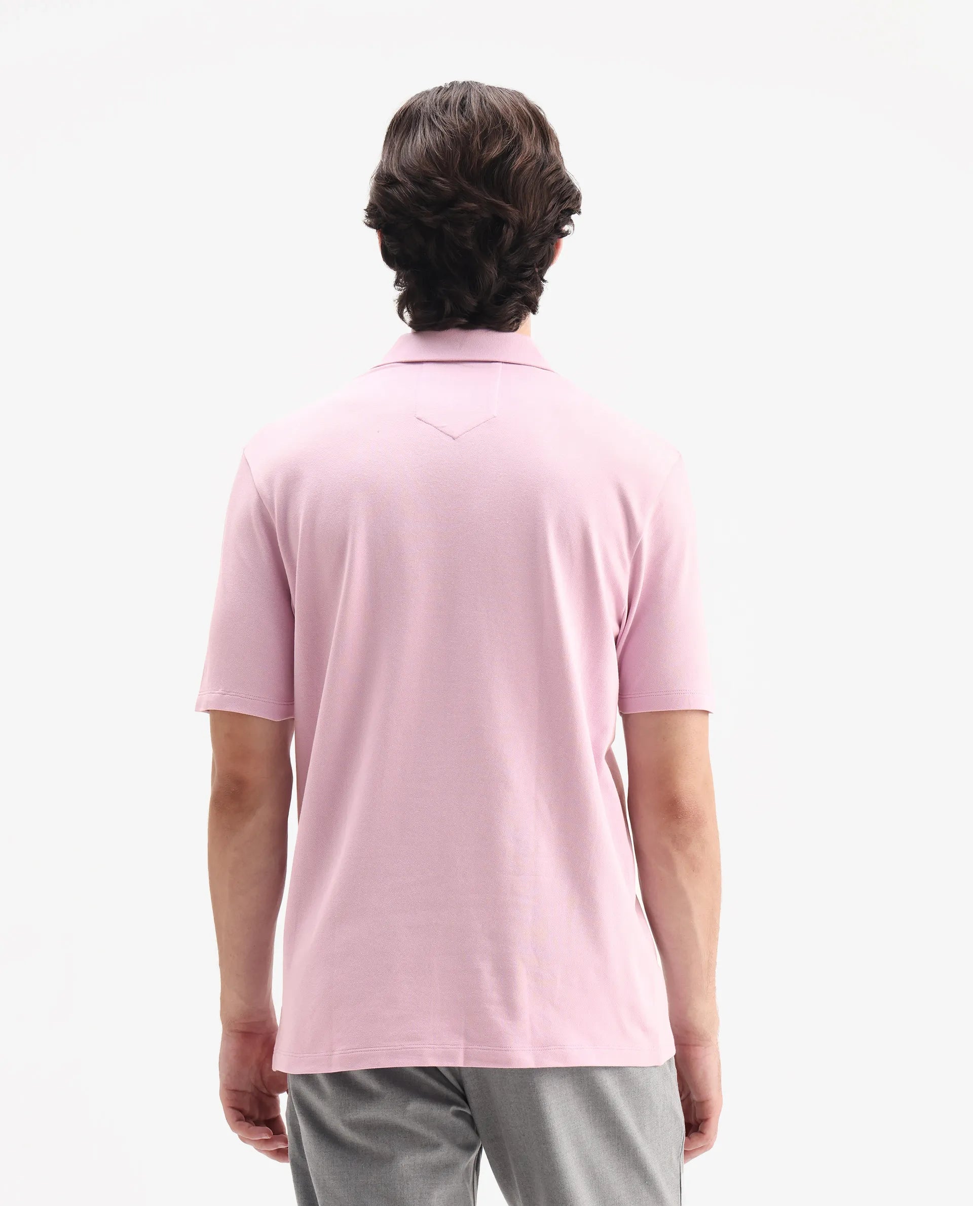 Rare Rabbit Men's Ski Light Pink Cotton Plain Regular Fit Half Sleeve Polo