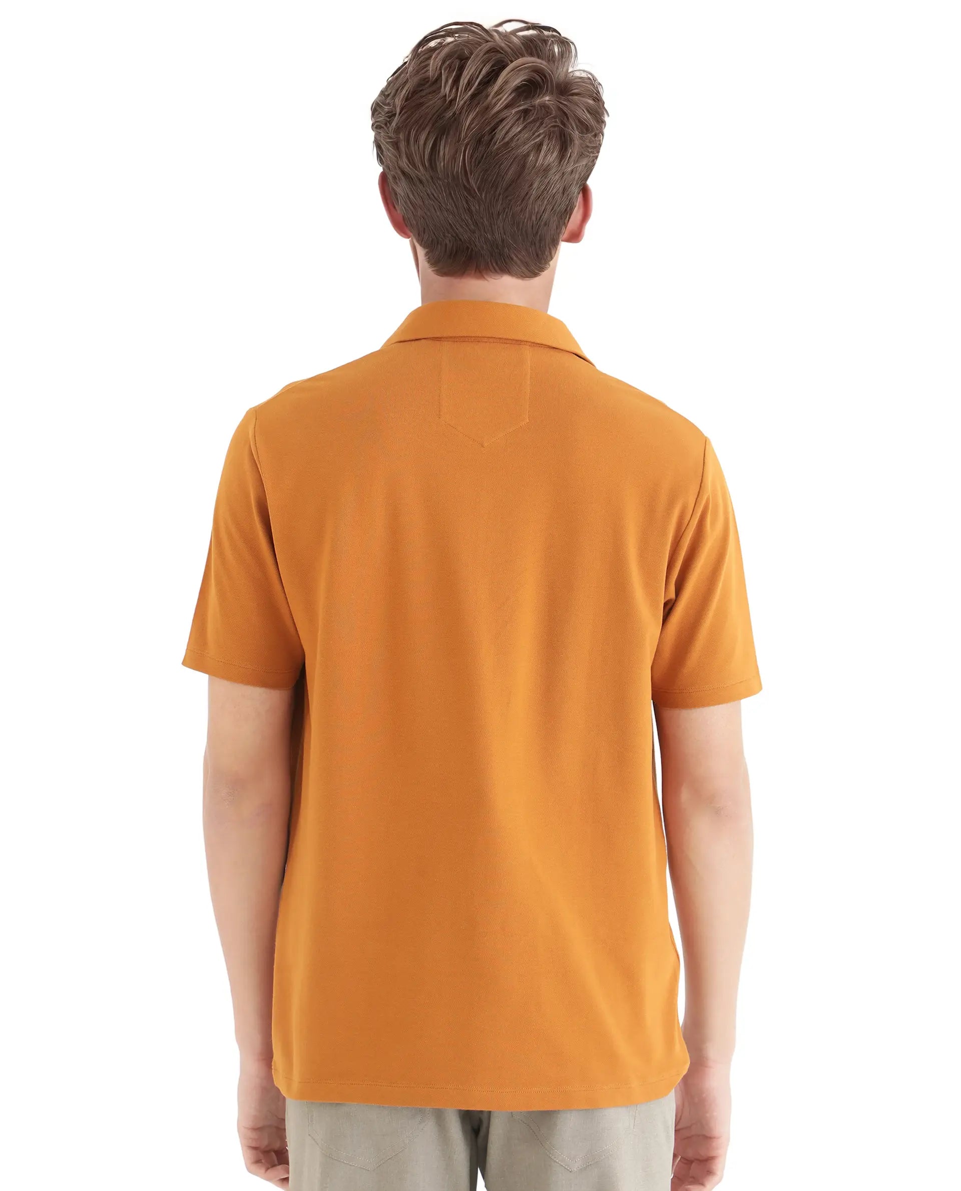 Rare Rabbit Men Ski Rust Cotton Blend Fabric Short Sleeve Regular Collared Zipper Closure Plain Polo