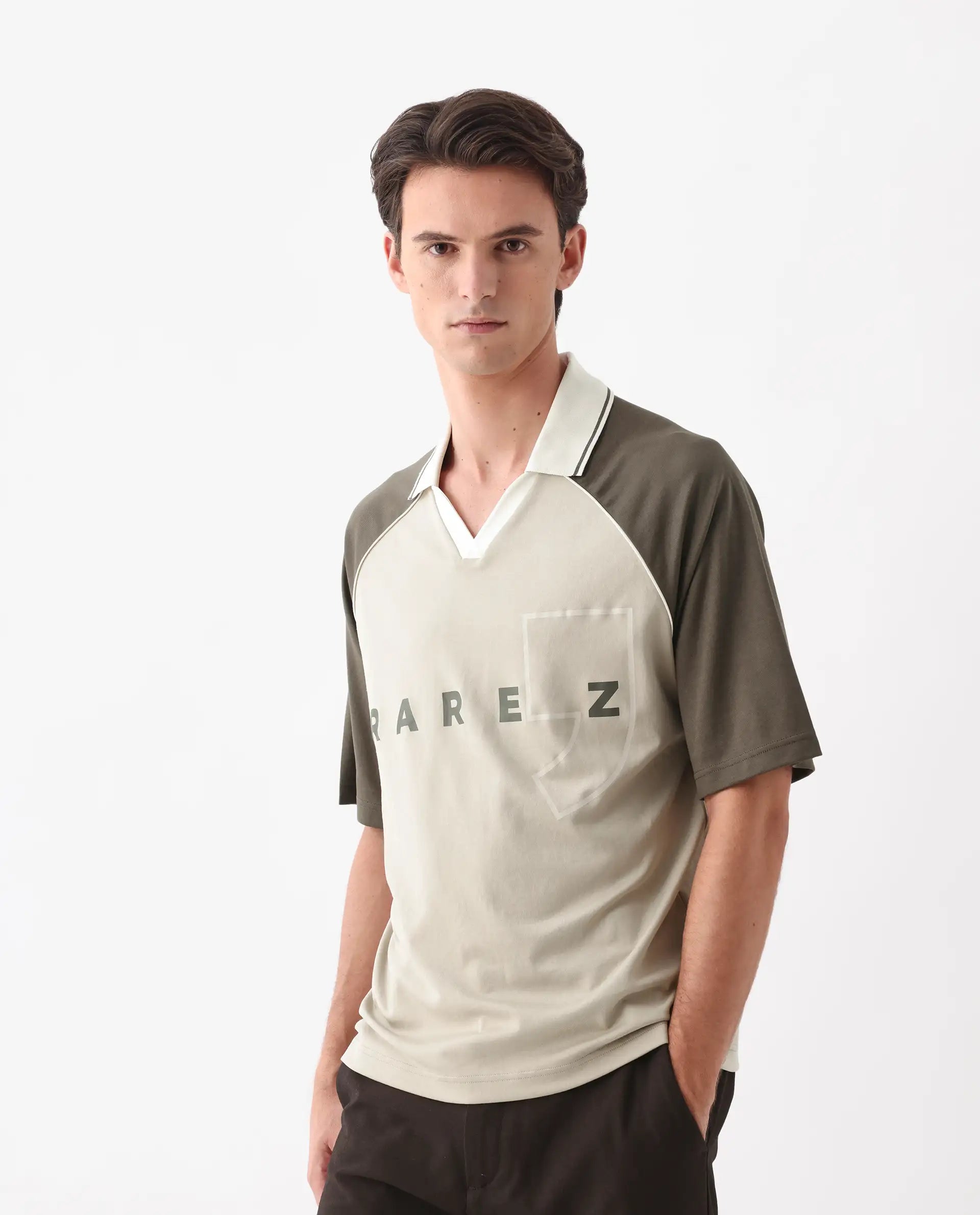 Rare Rabbit Men's Skot Beige Polyester Blend Graphic Print Oversized Fit Half Sleeve Crew Neck T-Shirt