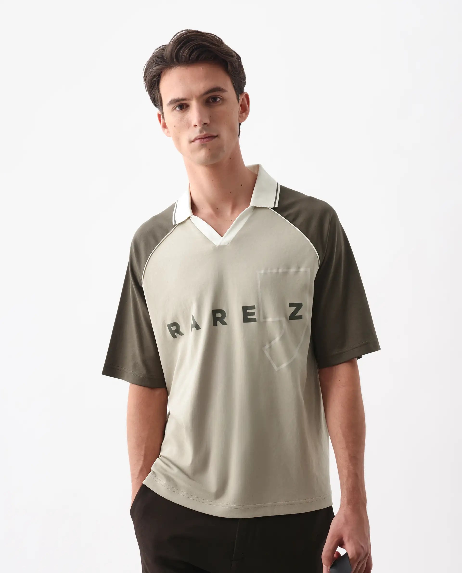 Rare Rabbit Men's Skot Beige Polyester Blend Graphic Print Oversized Fit Half Sleeve Crew Neck T-Shirt