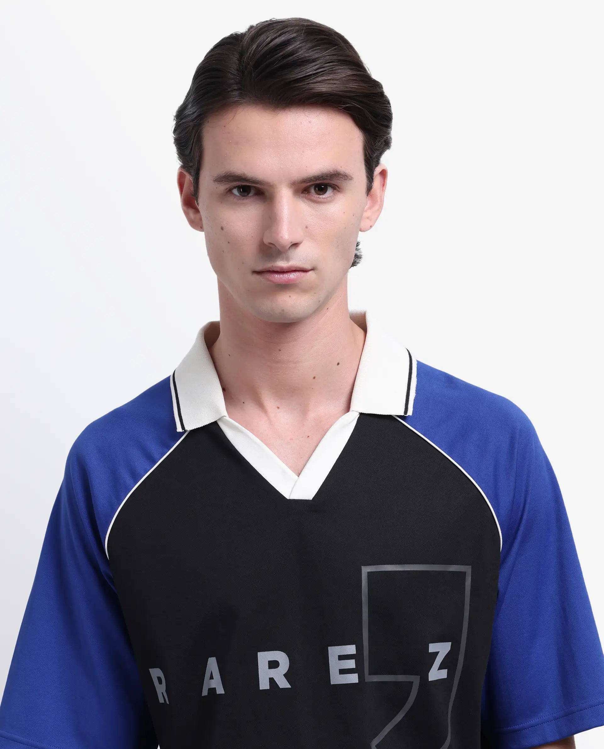 Rare Rabbit Men's Skot Black Polyester Blend Graphic Print Oversized Fit Half Sleeve Polo