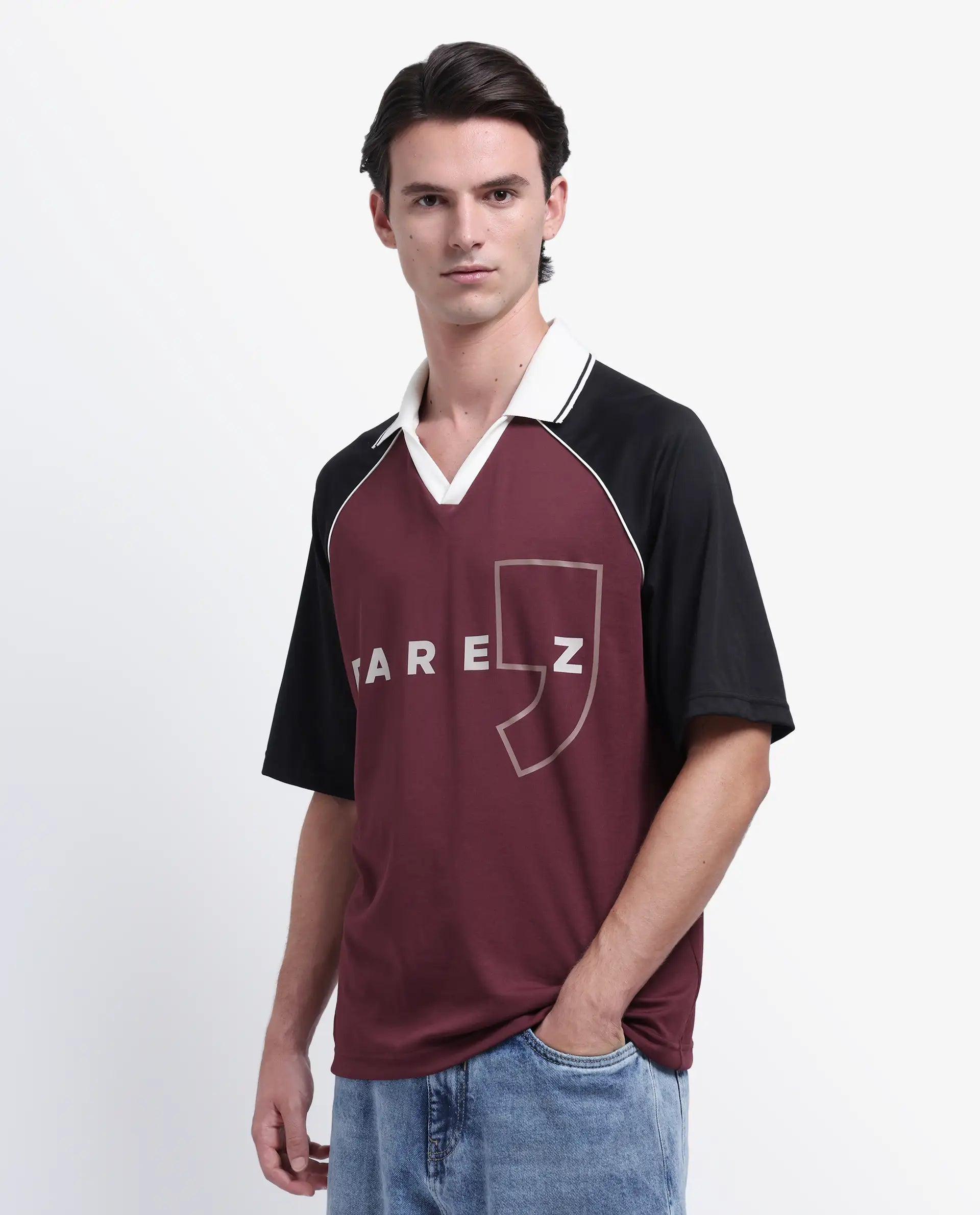 Rare Rabbit Men's Skot Maroon Polyester Blend Graphic Print Oversized Fit Half Sleeve Polo