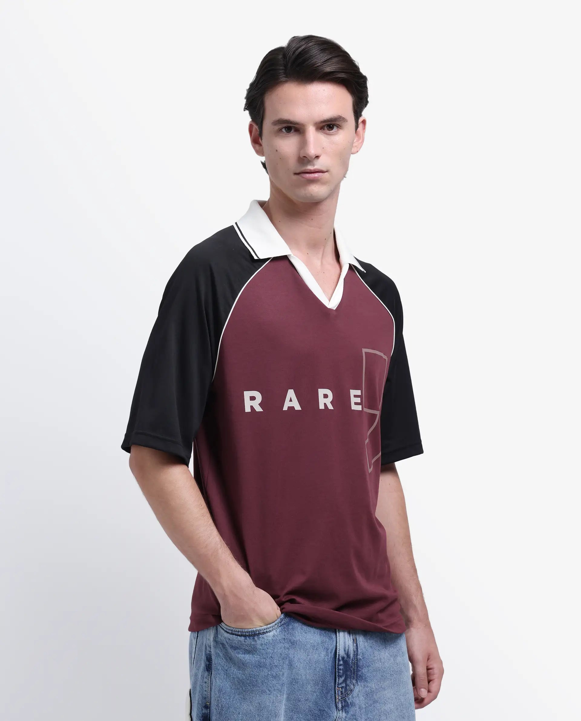 Rare Rabbit Men's Skot Maroon Polyester Blend Graphic Print Oversized Fit Half Sleeve Polo