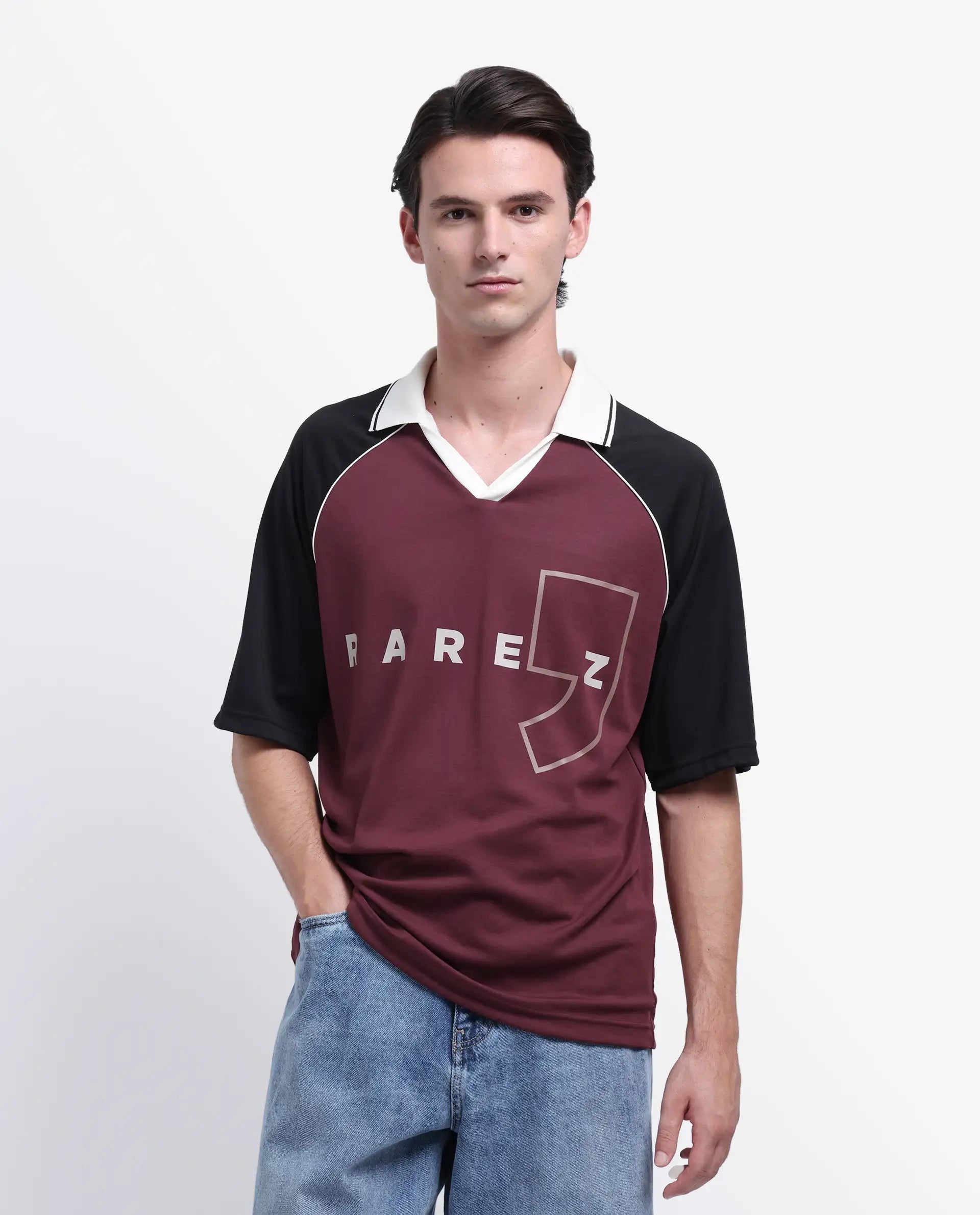 Rare Rabbit Men's Skot Maroon Polyester Blend Graphic Print Oversized Fit Half Sleeve Polo