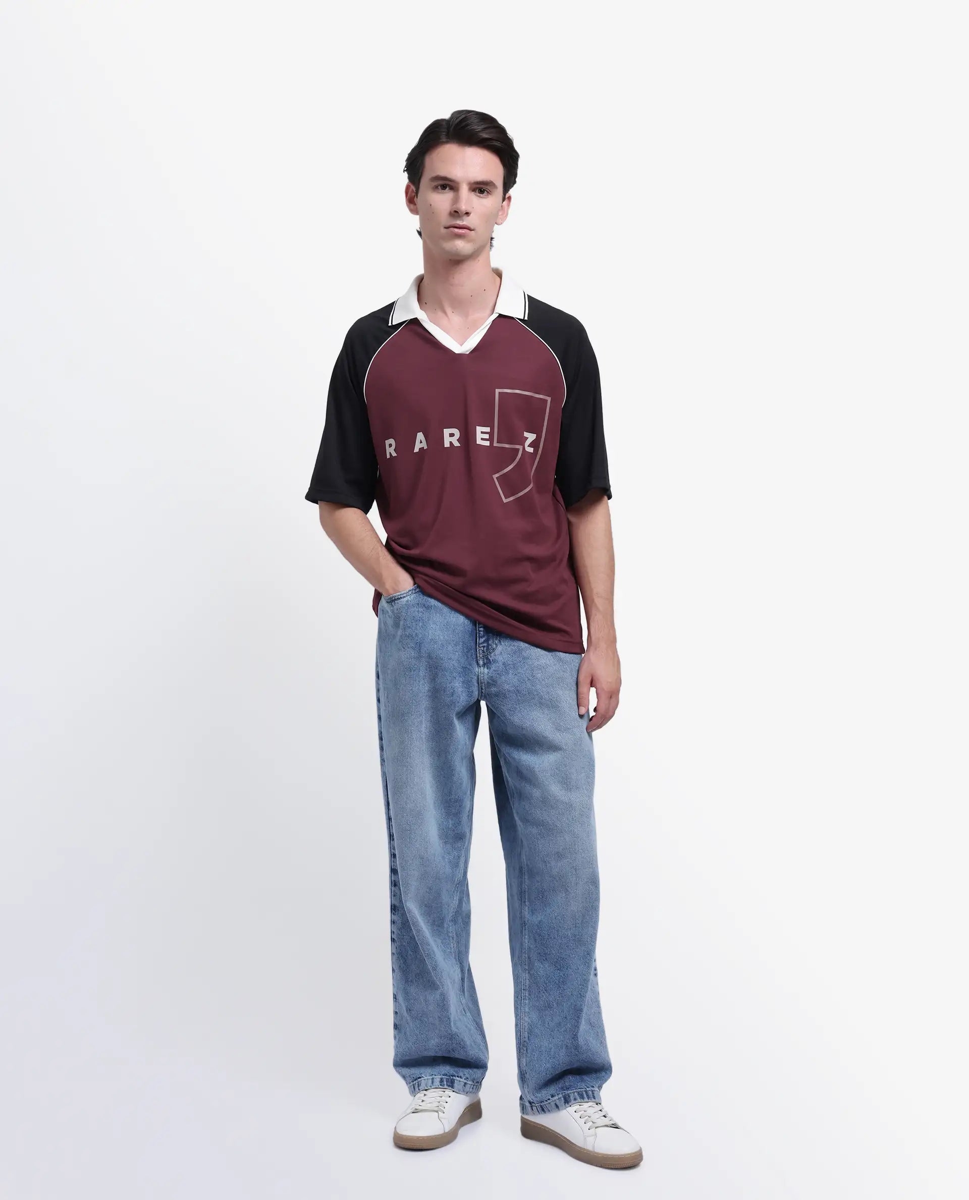 Rare Rabbit Men's Skot Maroon Polyester Blend Graphic Print Oversized Fit Half Sleeve Polo