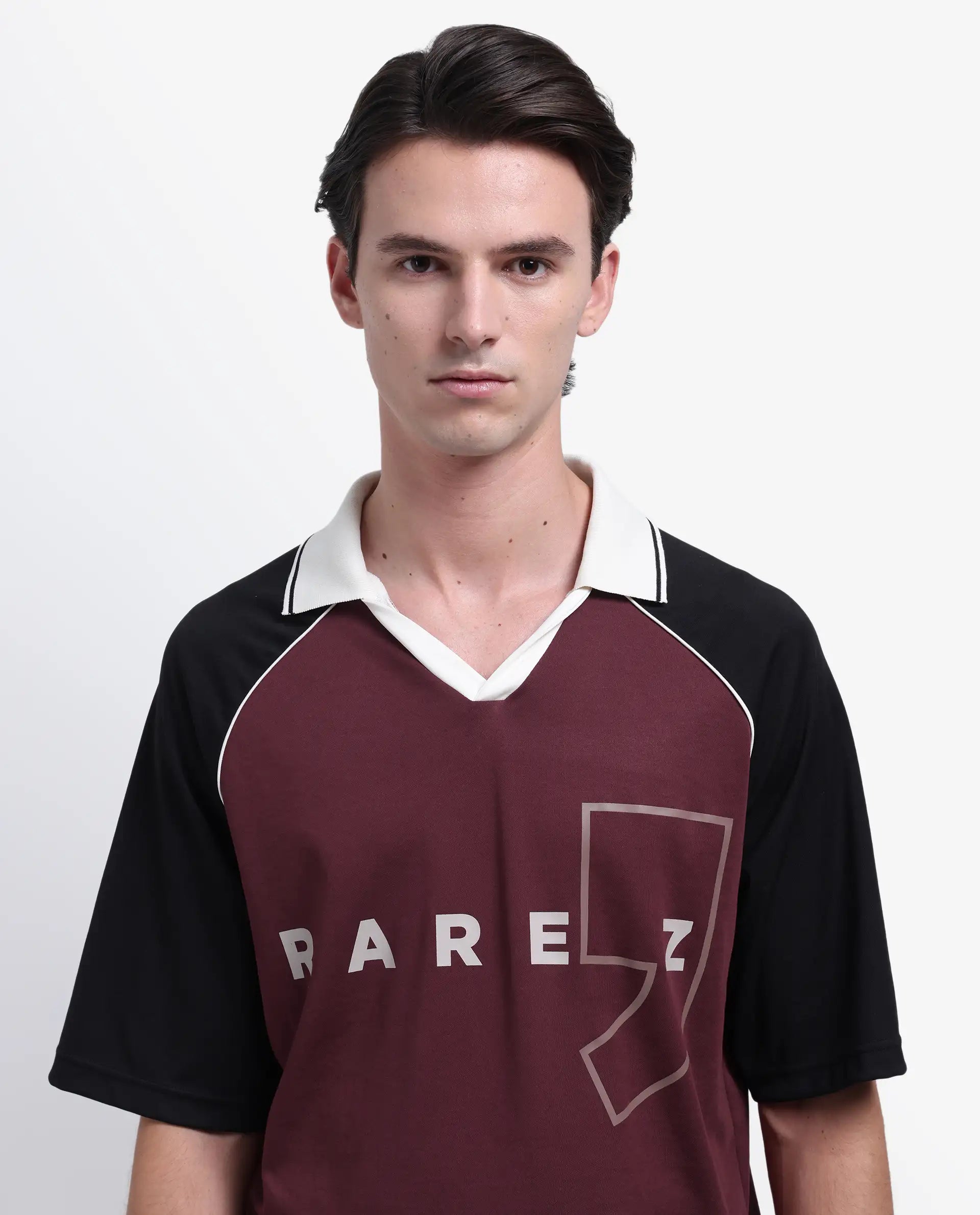 Rare Rabbit Men's Skot Maroon Polyester Blend Graphic Print Oversized Fit Half Sleeve Polo