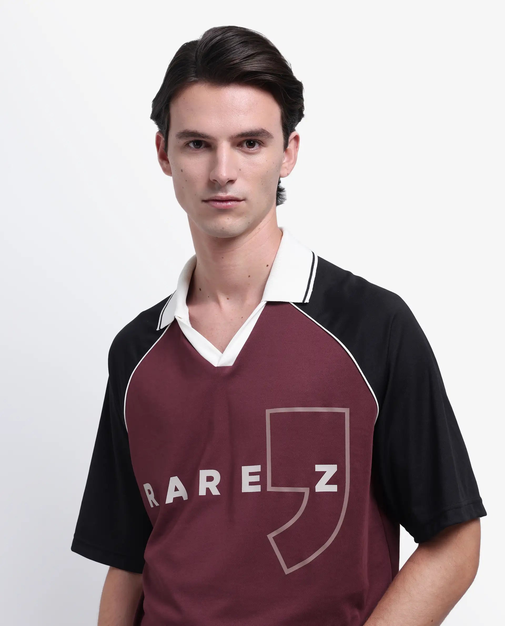 Rare Rabbit Men's Skot Maroon Polyester Blend Graphic Print Oversized Fit Half Sleeve Polo