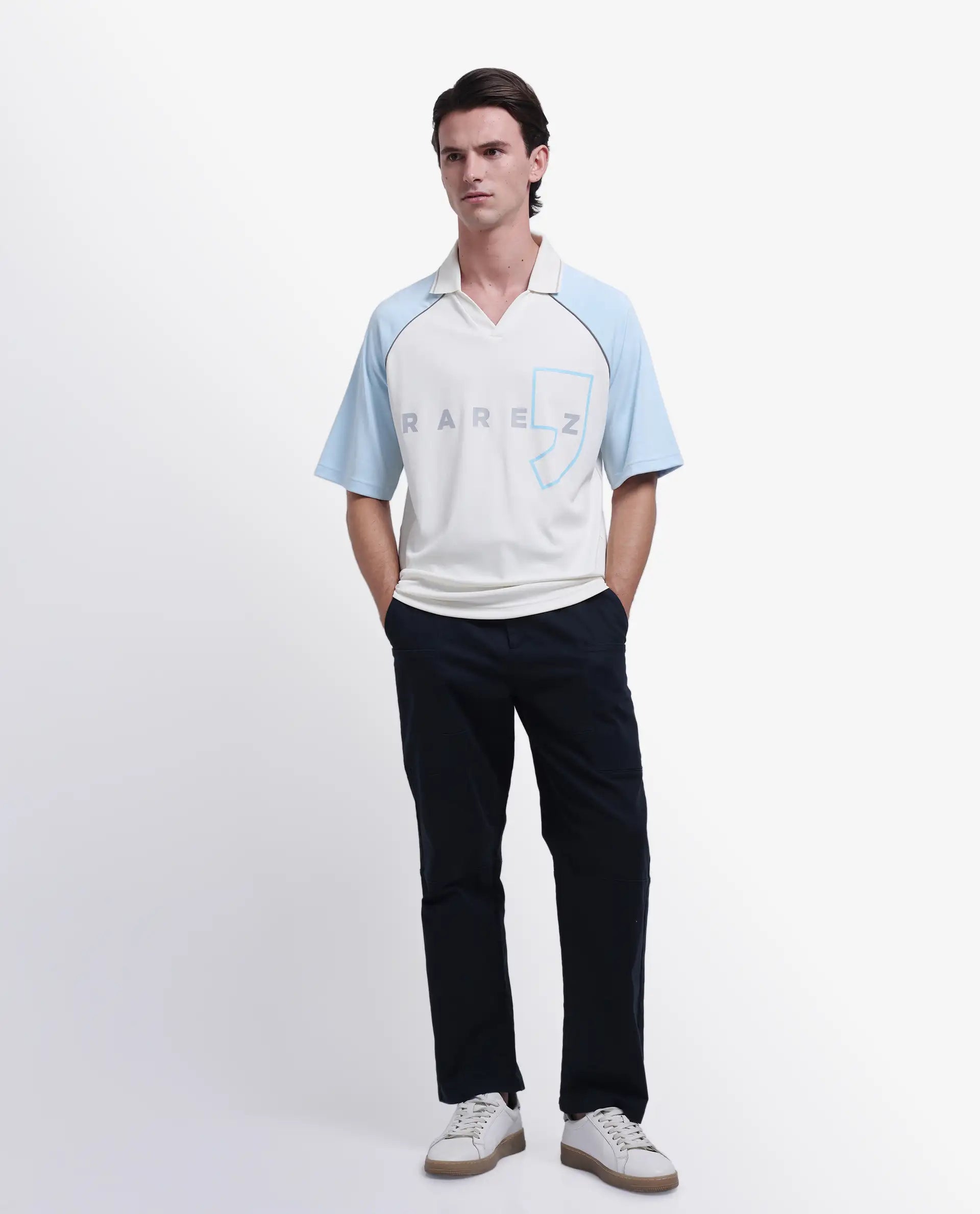 Rare Rabbit Men's Skot Off White Polyester Blend Graphic Print Oversized Fit Half Sleeve Polo