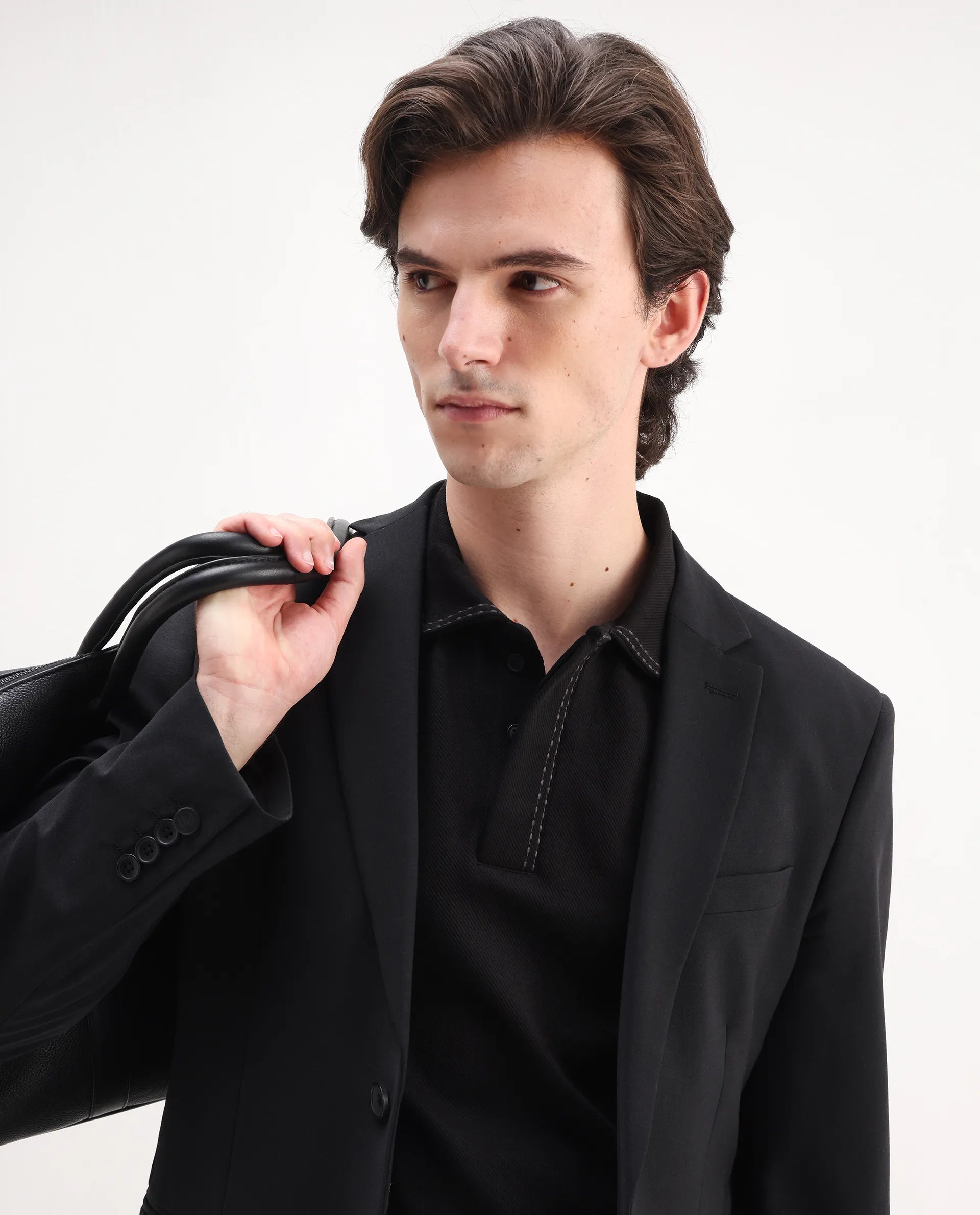 Rare Rabbit Men's Skowl Black Polyester Blend Plain Regular Fit Half Sleeve Polo