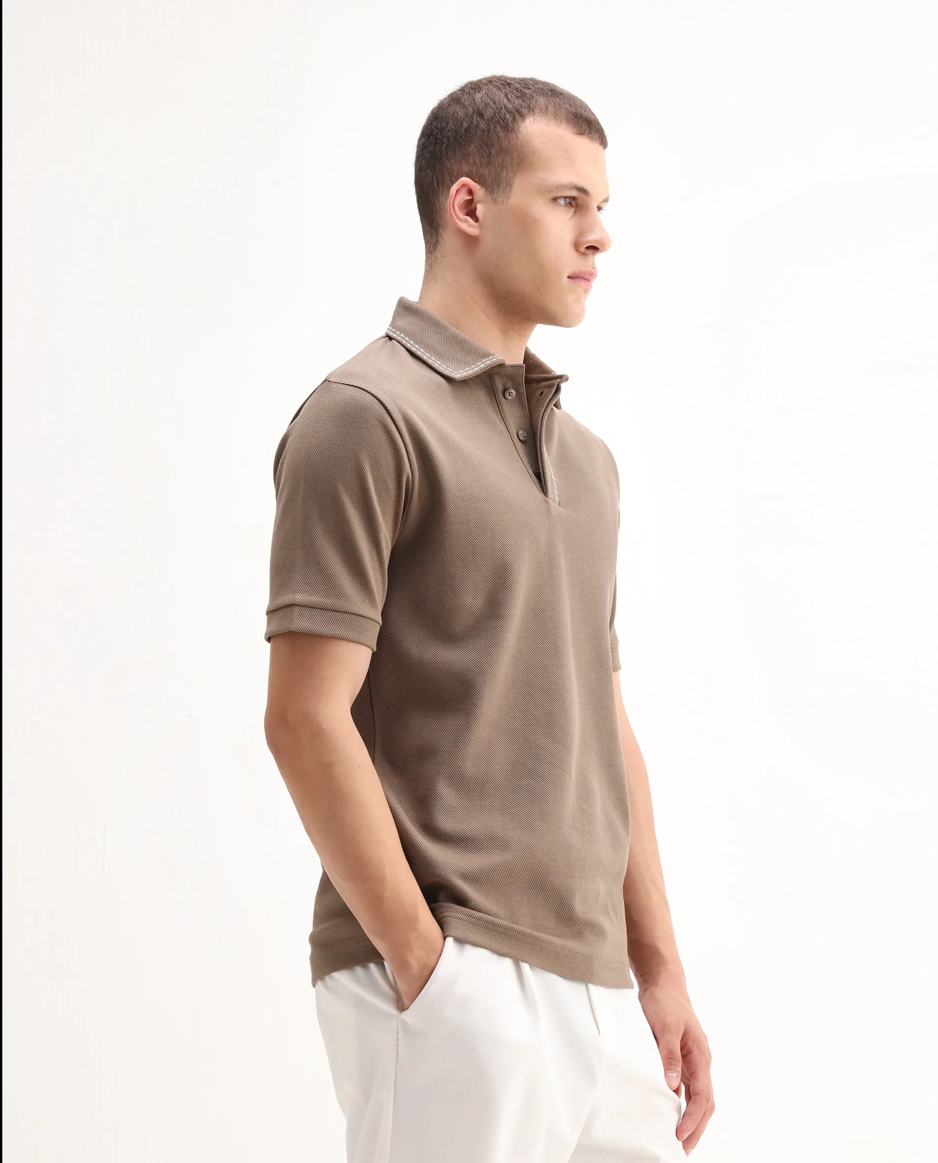 Rare Rabbit Men's Skowl Dusky Brown Polyester Blend Plain Regular Fit Half Sleeve Polo