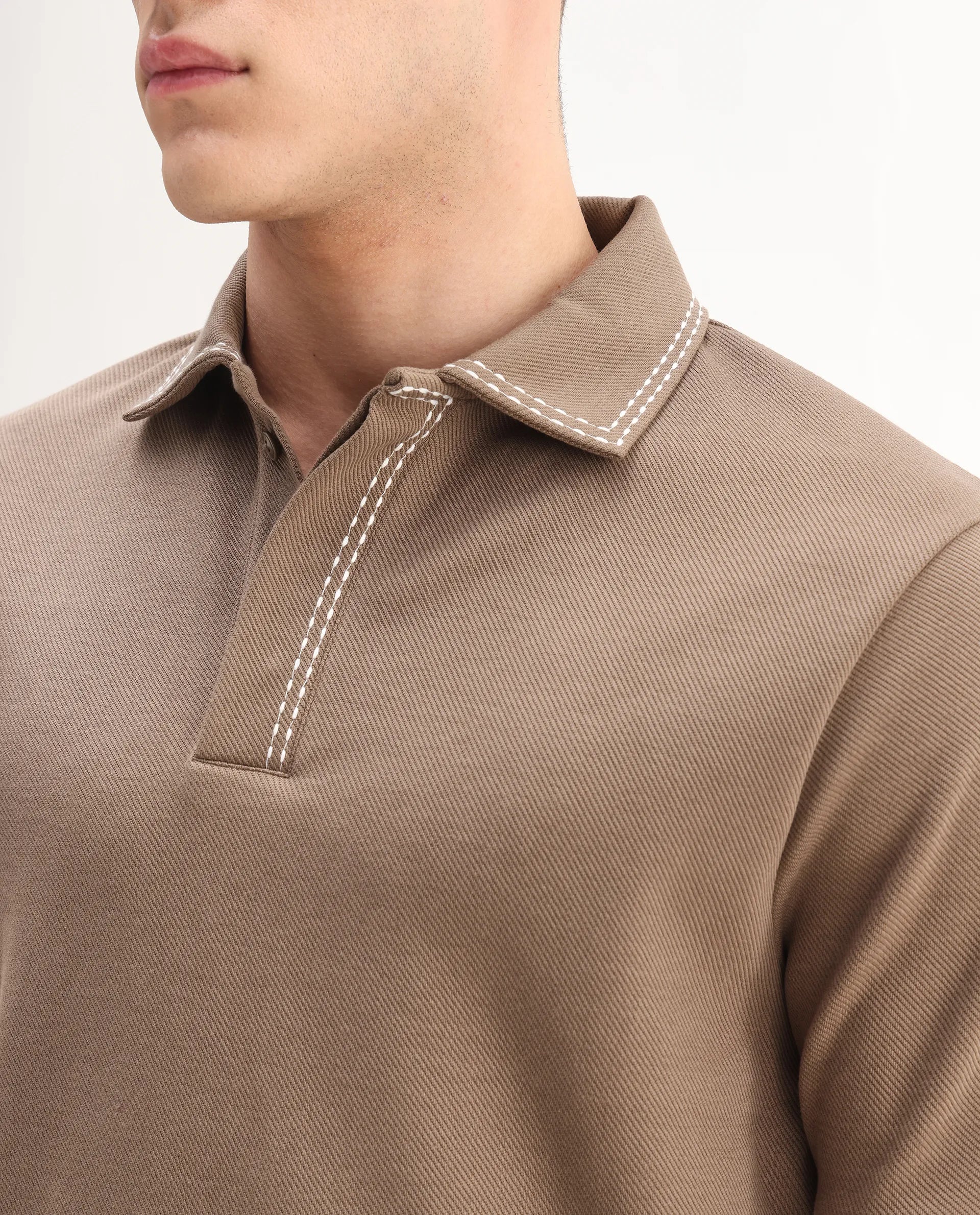 Rare Rabbit Men's Skowl Dusky Brown Polyester Blend Plain Regular Fit Half Sleeve Polo