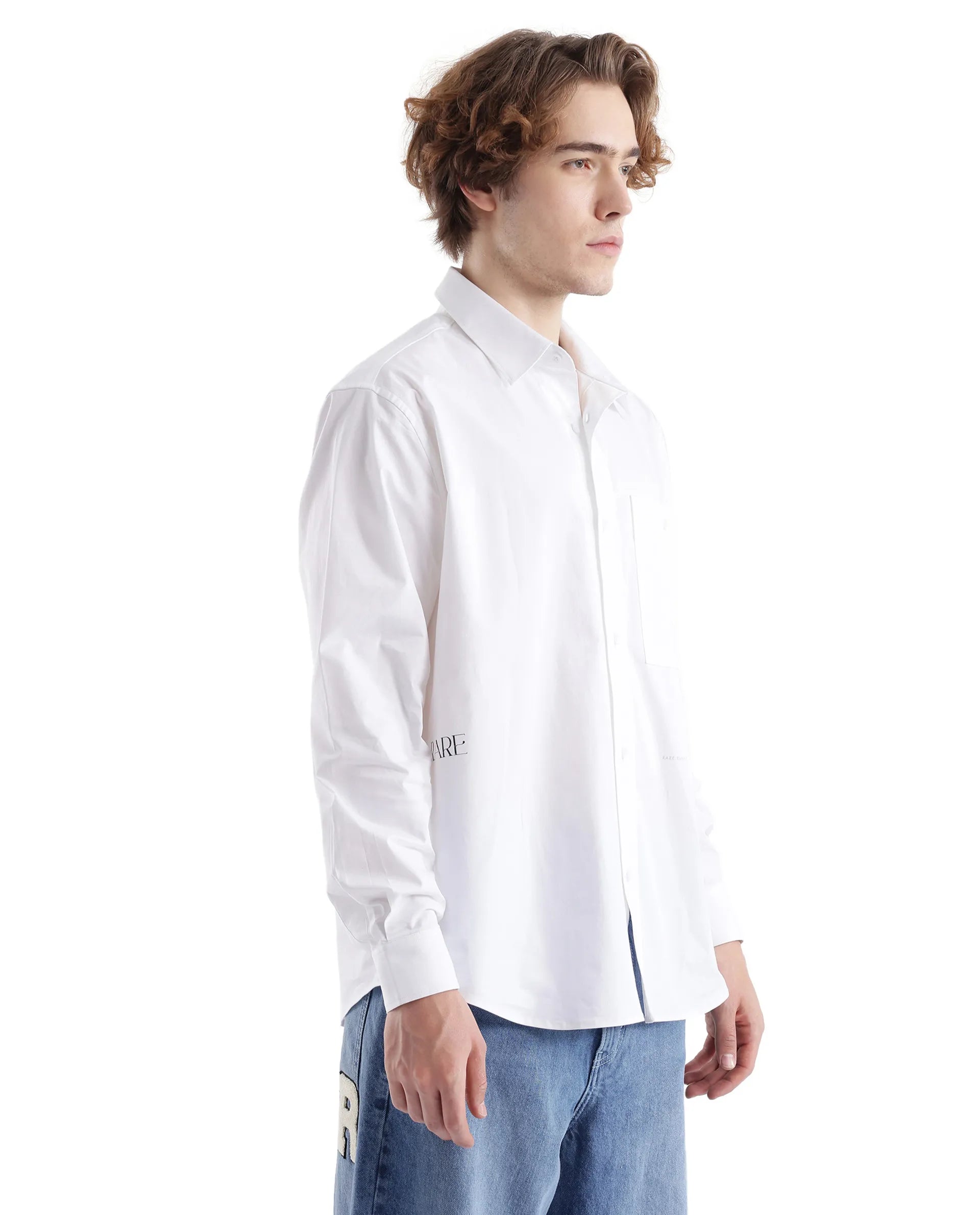 Rare Rabbit Men's Slander White Cotton Fabric Full Sleeve Button Closure Plain Shirt