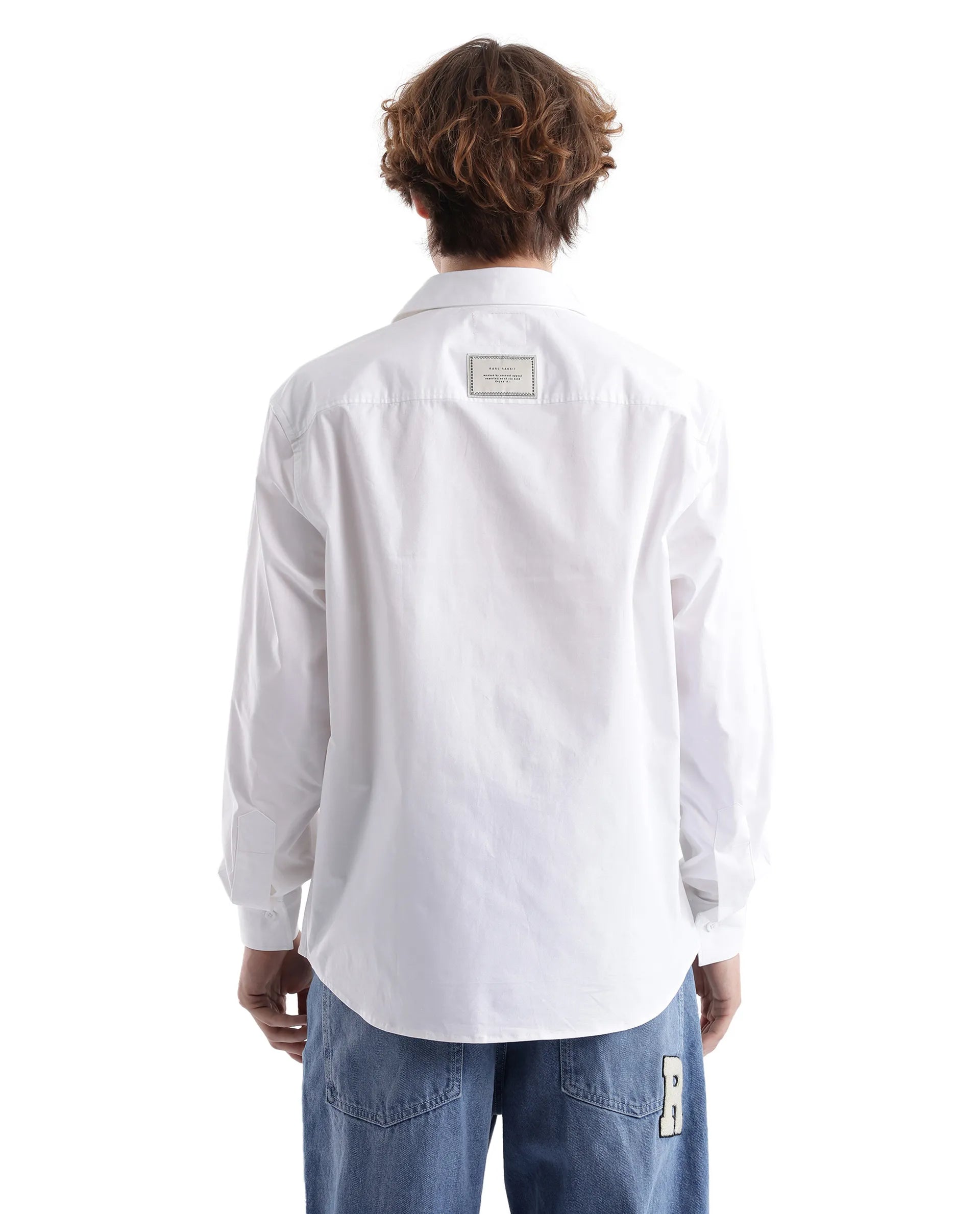 Rare Rabbit Men's Slander White Cotton Fabric Full Sleeve Button Closure Plain Shirt