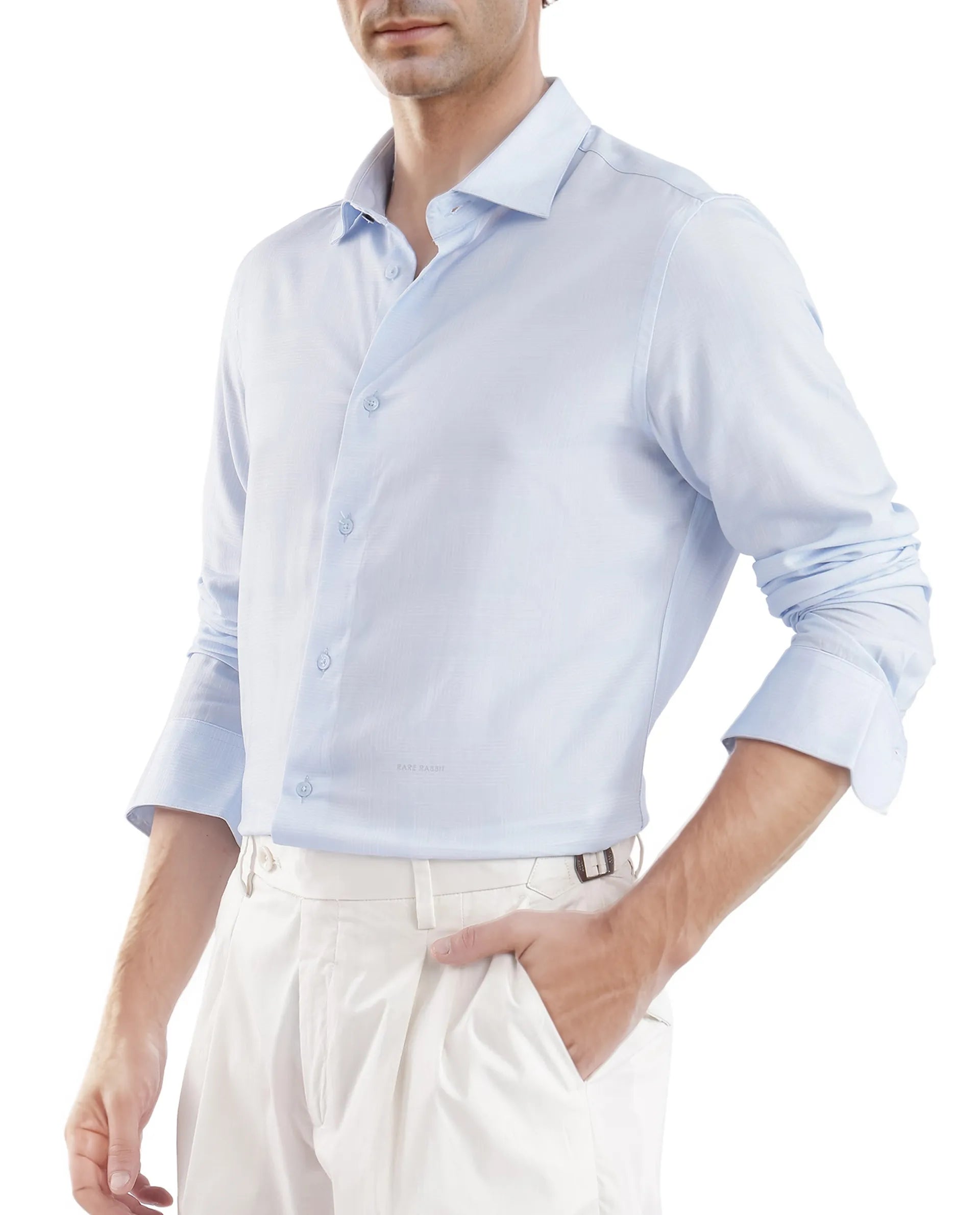 Rare Rabbit Men Sleek Dusky Blue Viscose Fabric Full Sleeve Regular Fit SolidShirt