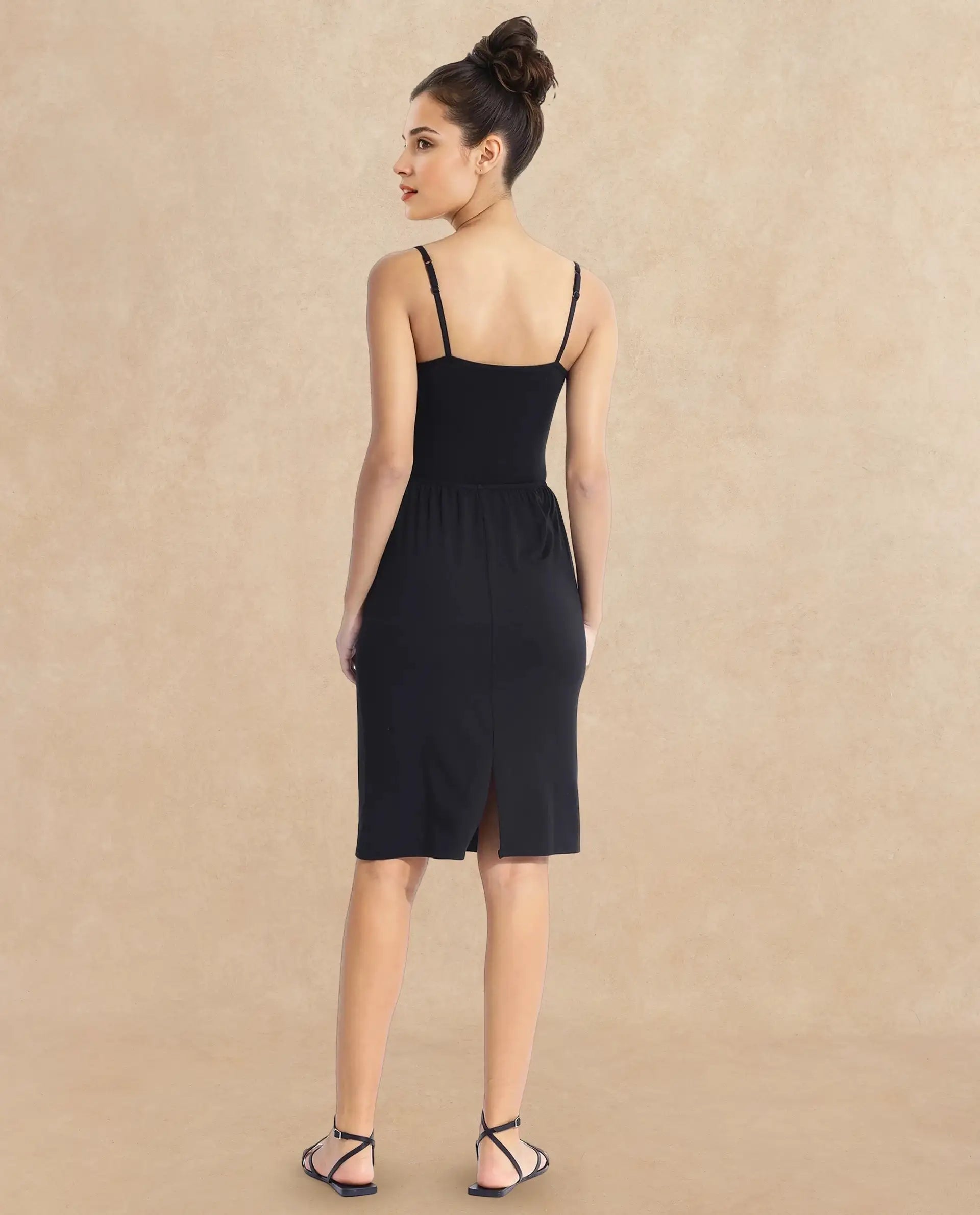 Rareism Women Slippyaa Black Modal Fabric Solid Inner Wear