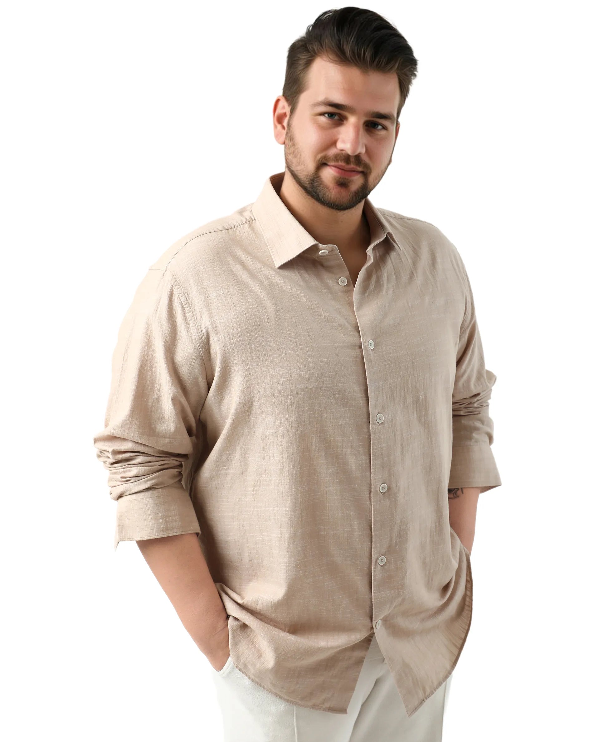 Rare Rabbit Men's Sluz Big Beige Cotton Fabric Full Sleeves Collared Neck Button Closure Checks Shirt