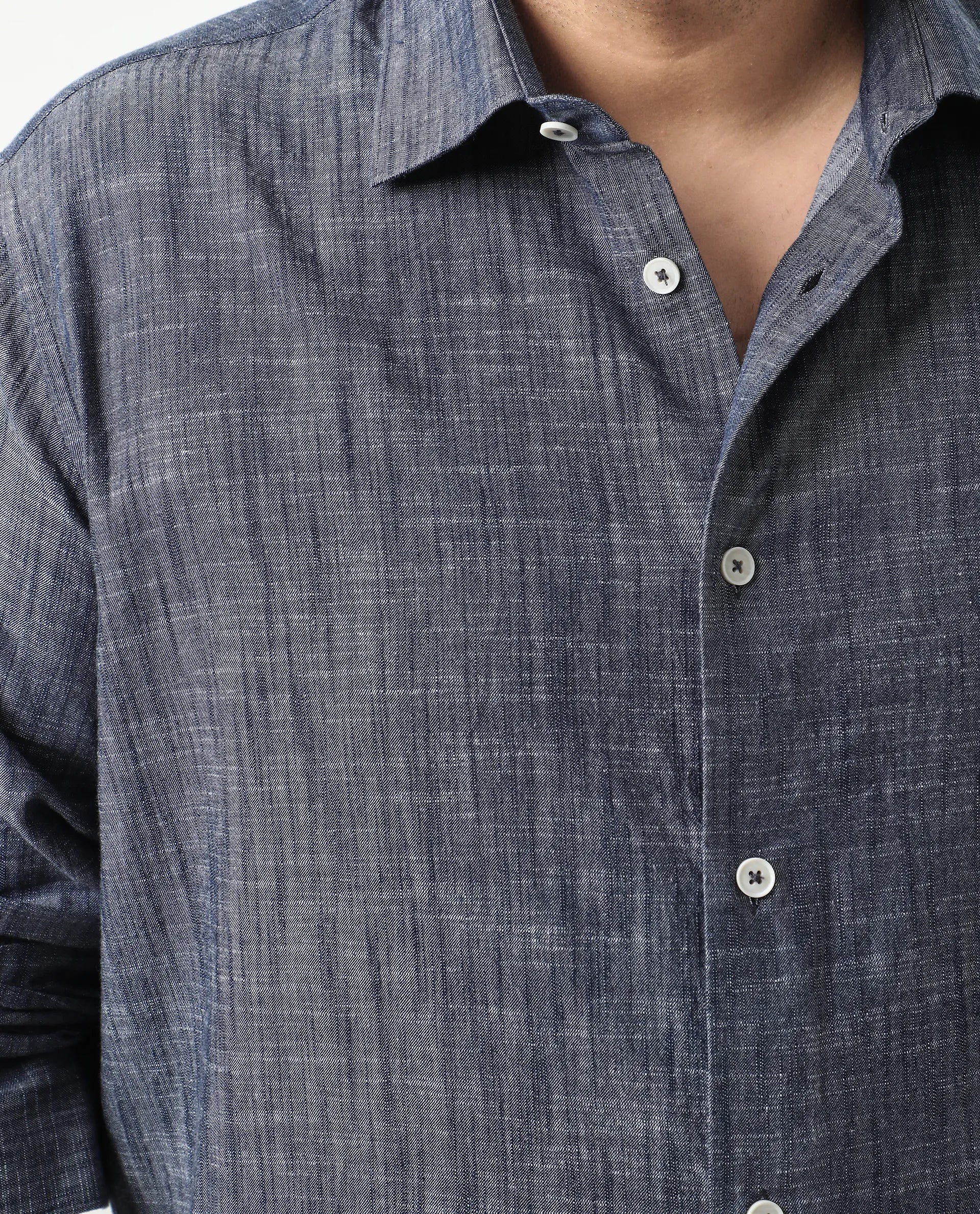 Rare Rabbit Men's Sluz Big Dark Blue Cotton Fabric Full Sleeves Collared Neck Button Closure Checks Shirt