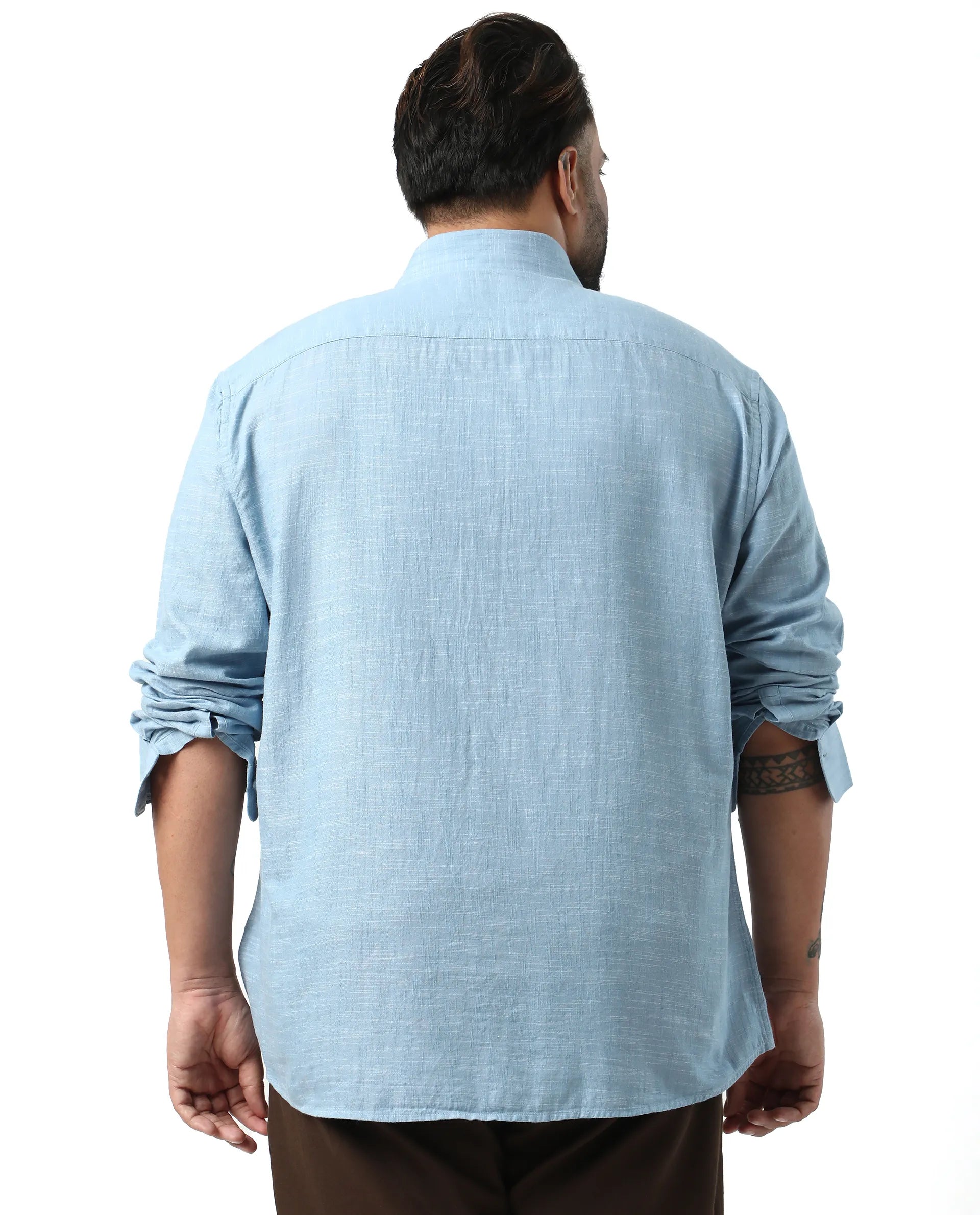 Rare Rabbit Men's Sluz Big Light Blue Cotton Fabric Full Sleeves Collared Neck Button Closure Checks Shirt