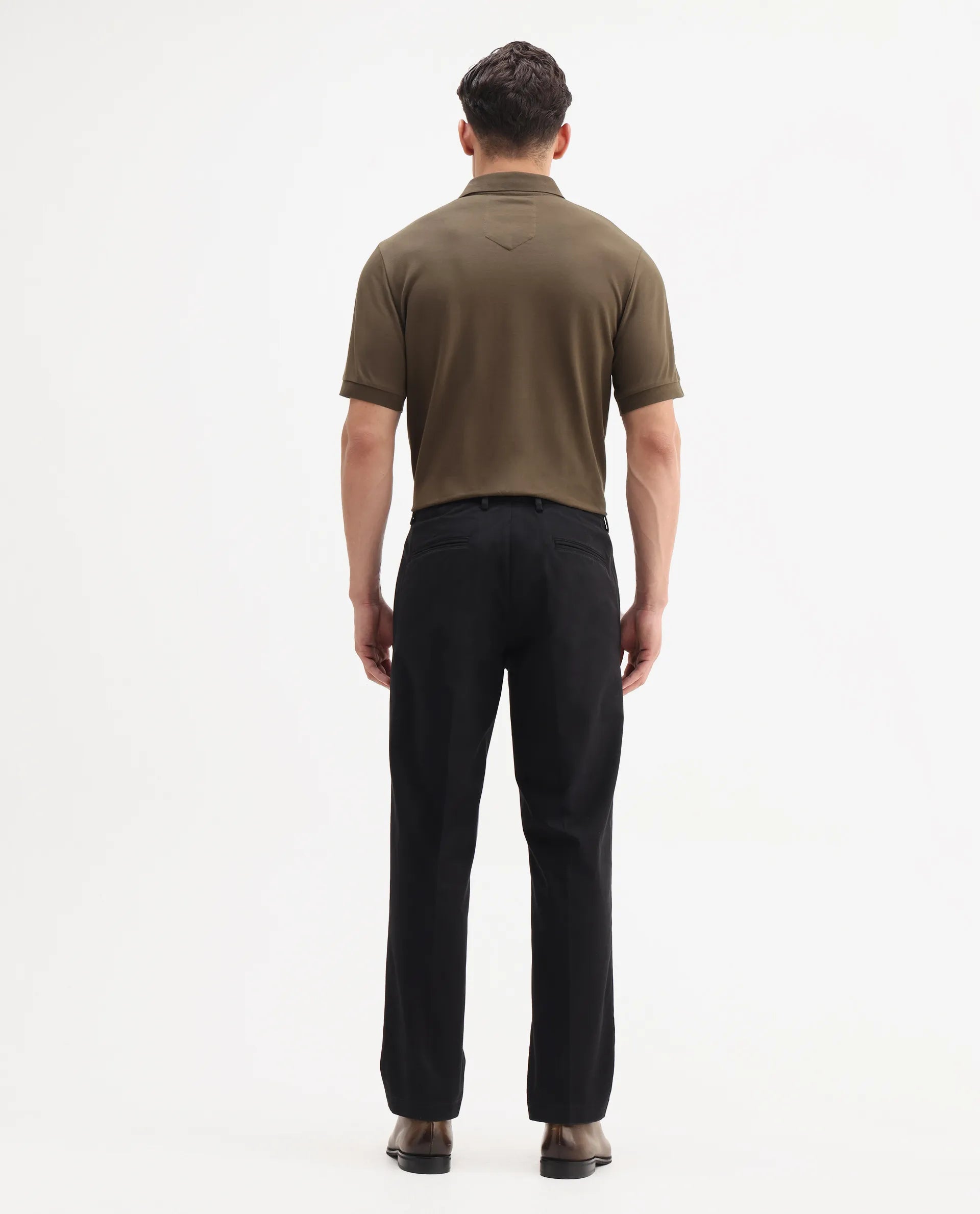 Rare Rabbit Men's Smart Black Cotton Blend Plain Regular Fit Trouser