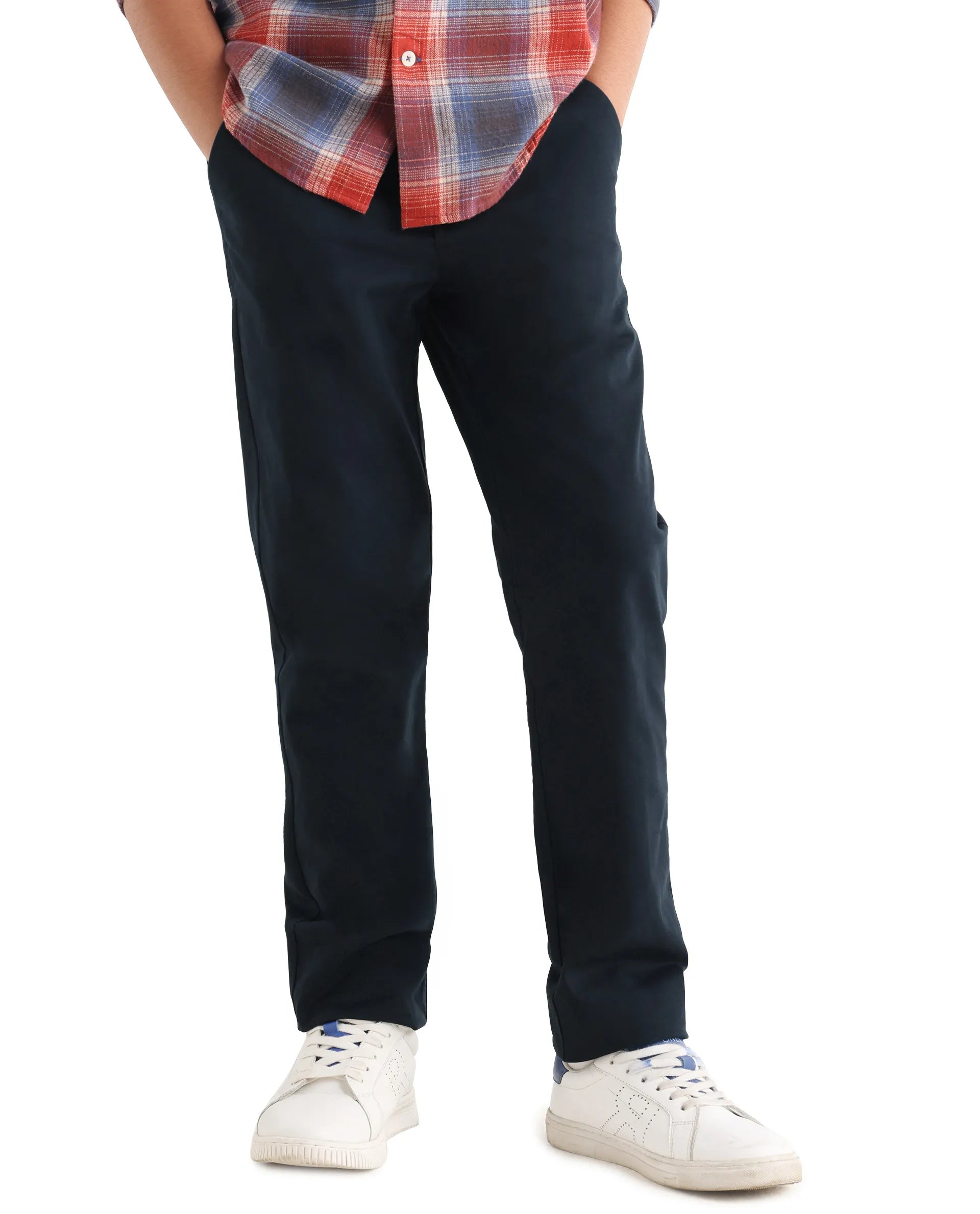 Rare Ones Kids Smart-K Navy Cotton Blend Solid Button Closure Regular Fit Trouser
