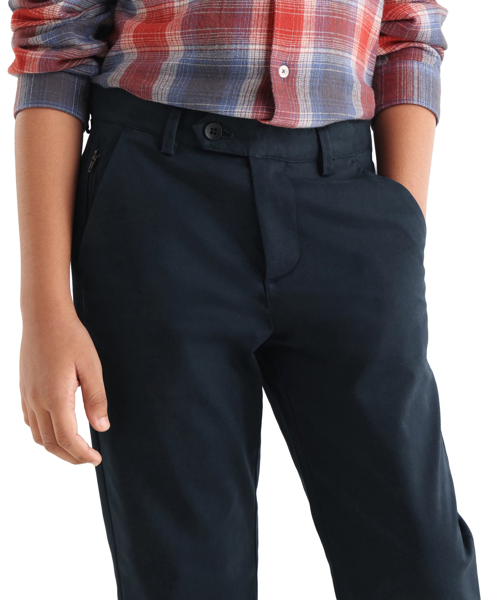 Rare Ones Kids Smart-K Navy Cotton Blend Solid Button Closure Regular Fit Trouser