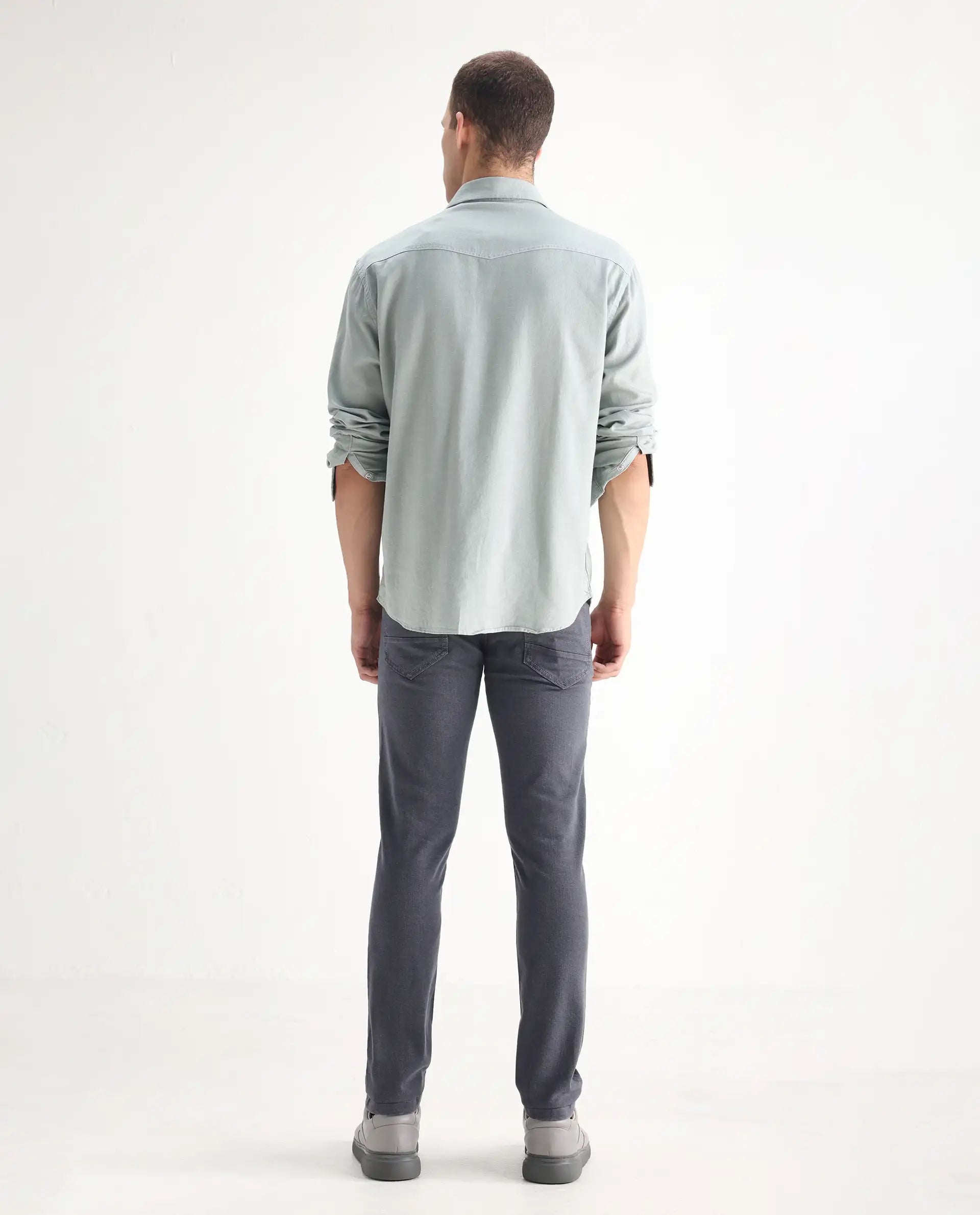 Rare Rabbit Men's Smok Grey Cotton Blend Plain Hawk Slim Fit Jeans