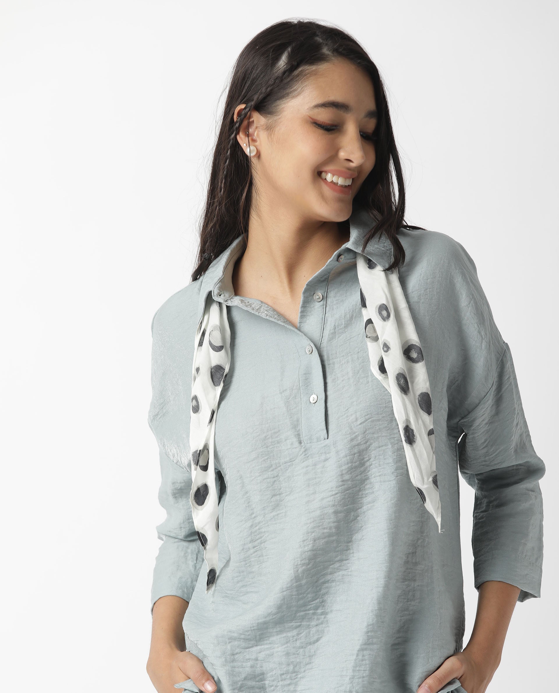 Rareism Women Soak White Scarf Cotton Silk Fabric