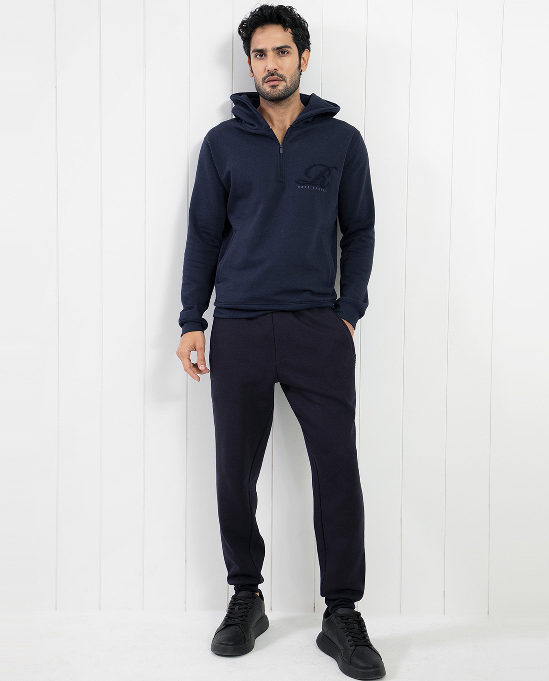 Rare Rabbit Men's Saho Navy Mid-Rise Trackpant