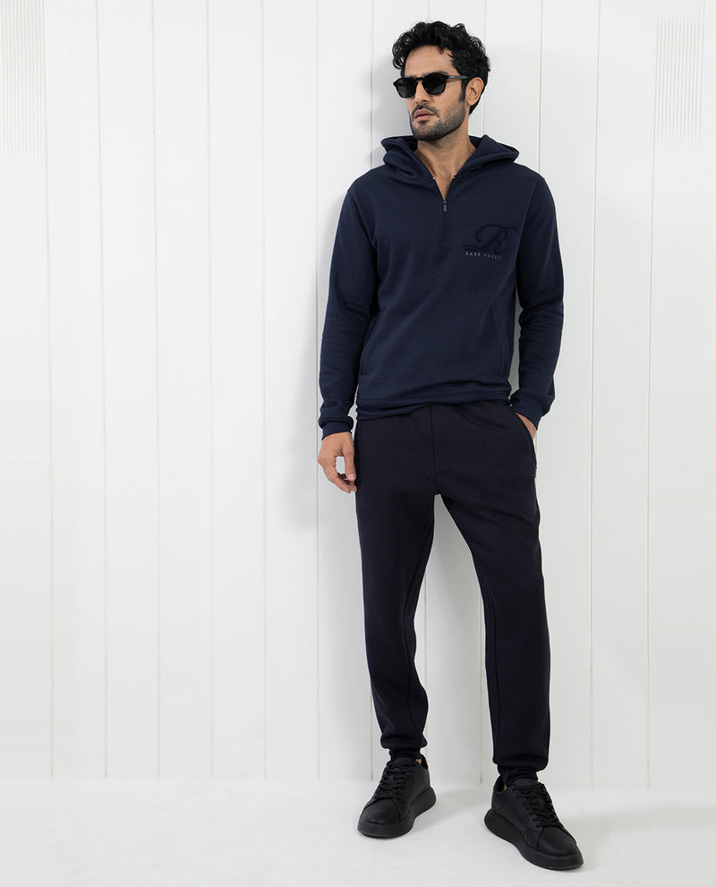 RARE RABBIT MENS SOHO NAVY TRACK PANT COTTON POLYESTER FABRIC MID RISE KNITTED DRAW STRING CLOSURE