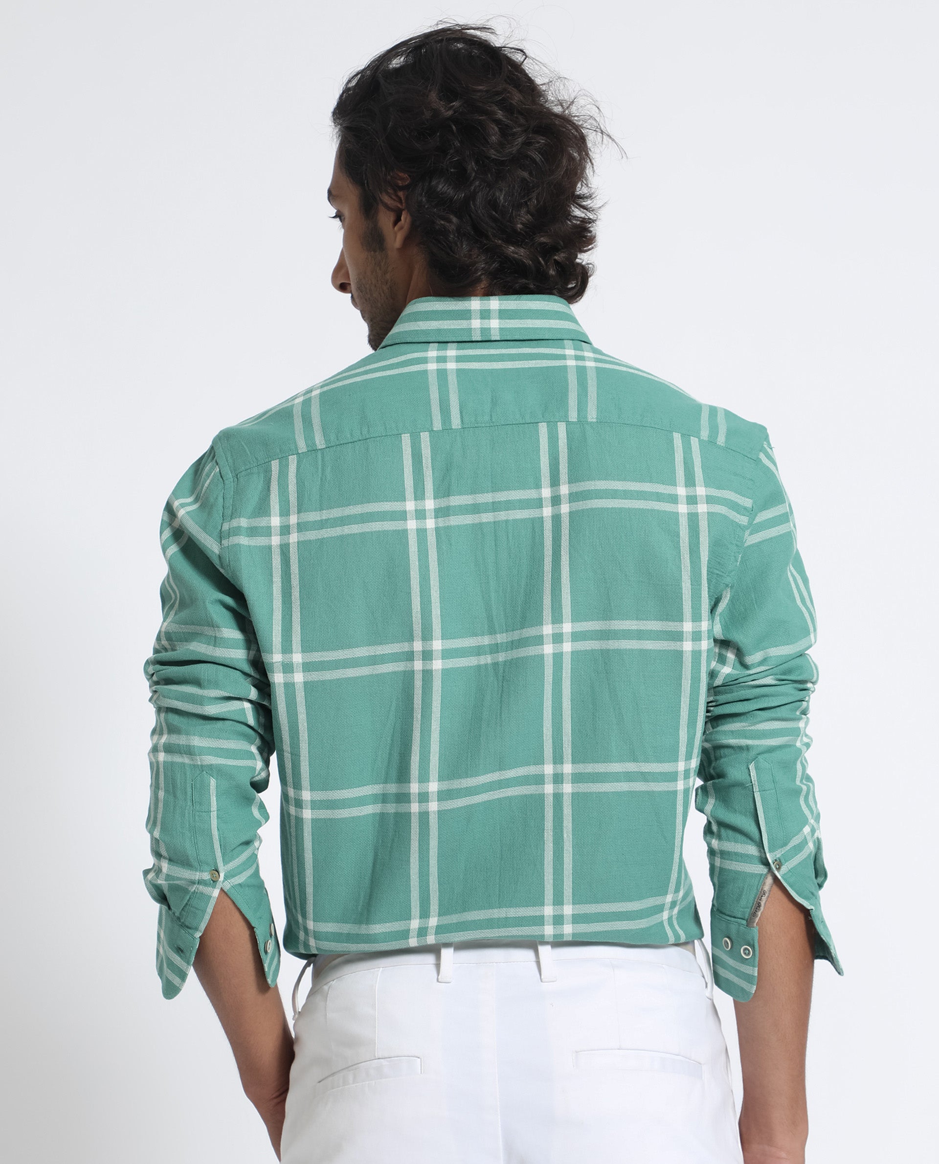 Rare Rabbit Men's Solan Green Cotton Fabric Full Sleeves Windowpane Check Shirt