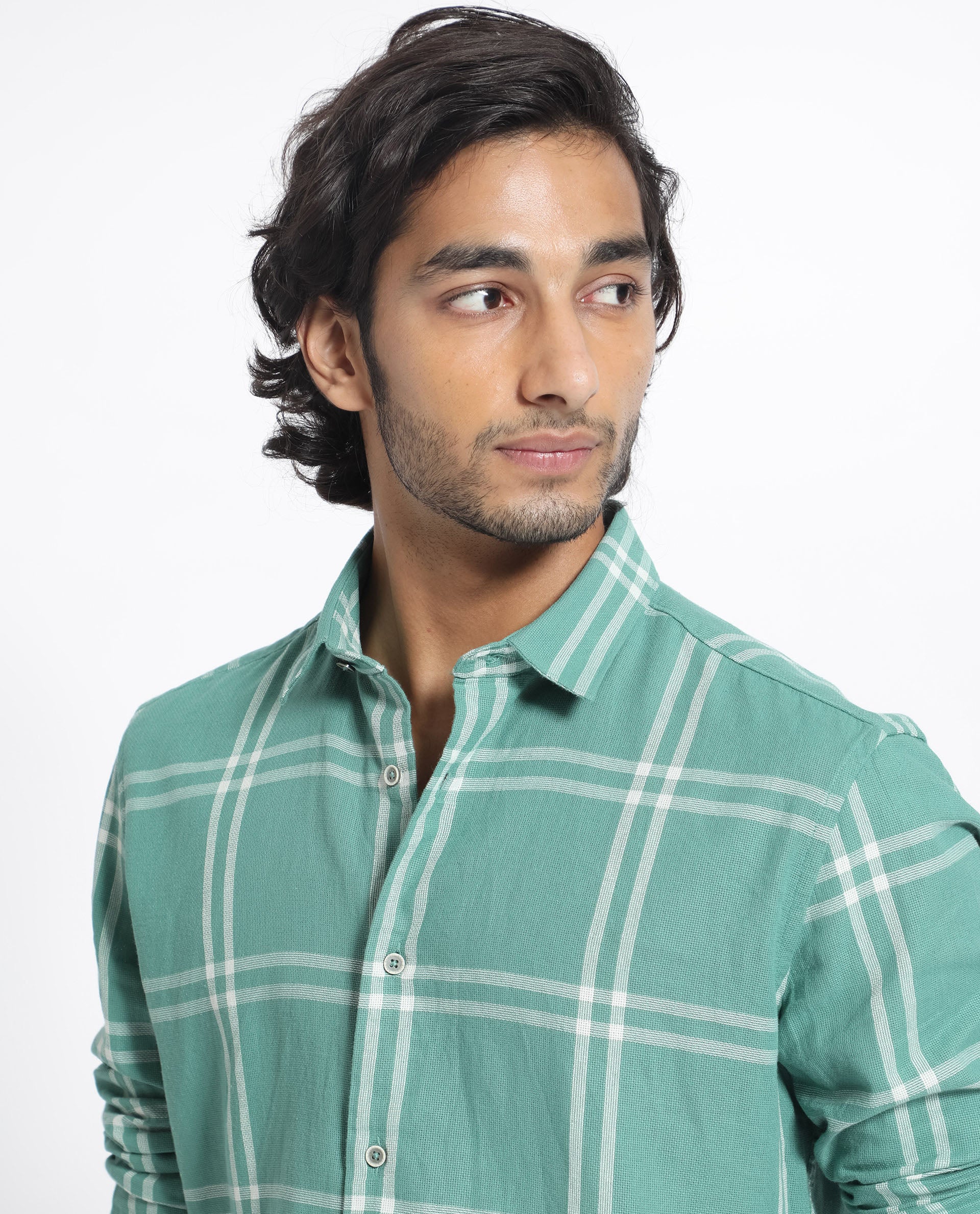 Rare Rabbit Men's Solan Green Cotton Fabric Full Sleeves Windowpane Check Shirt