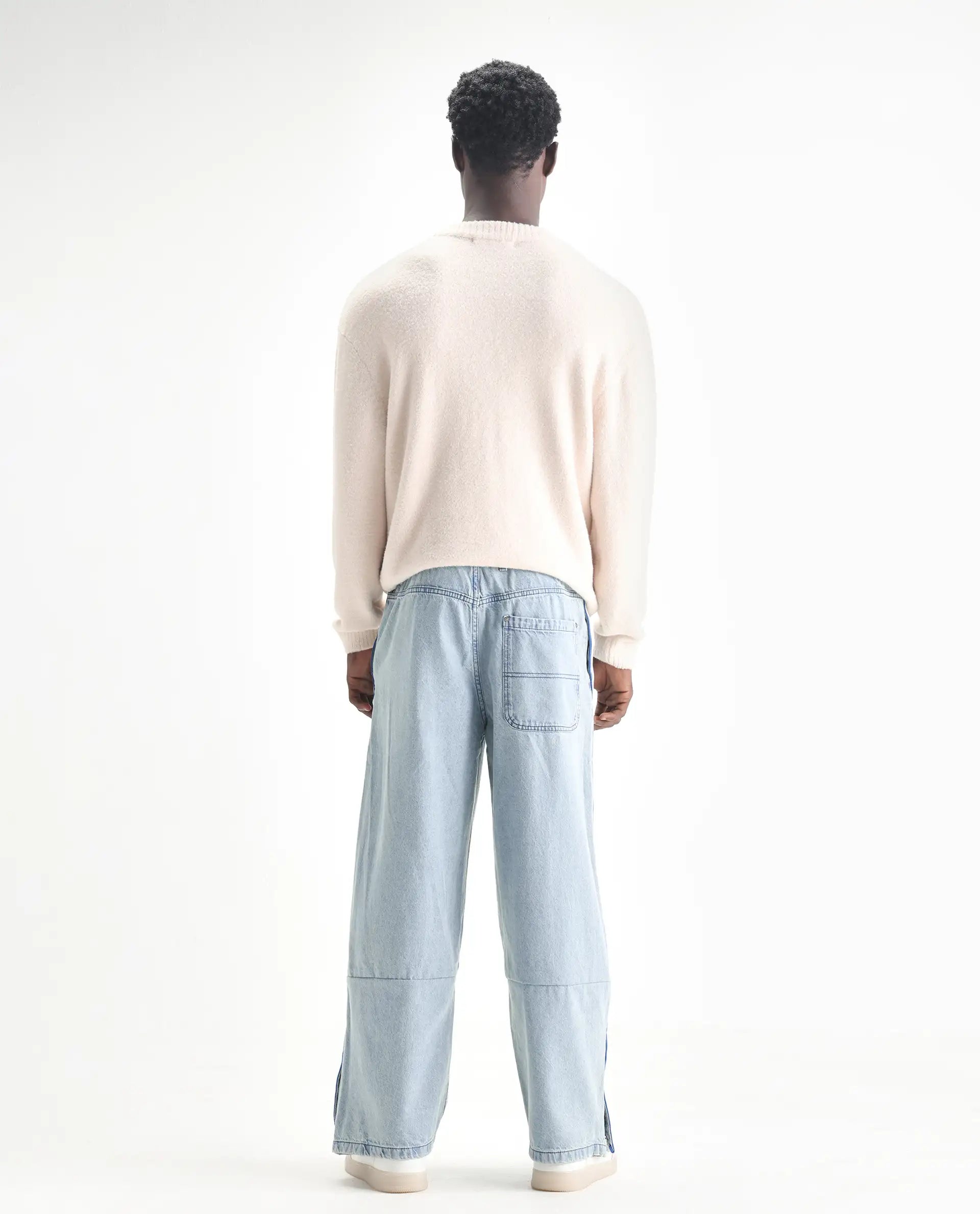 Rare Rabbit Men's Sol Light Blue Cotton Plain Baggy Fit Jeans