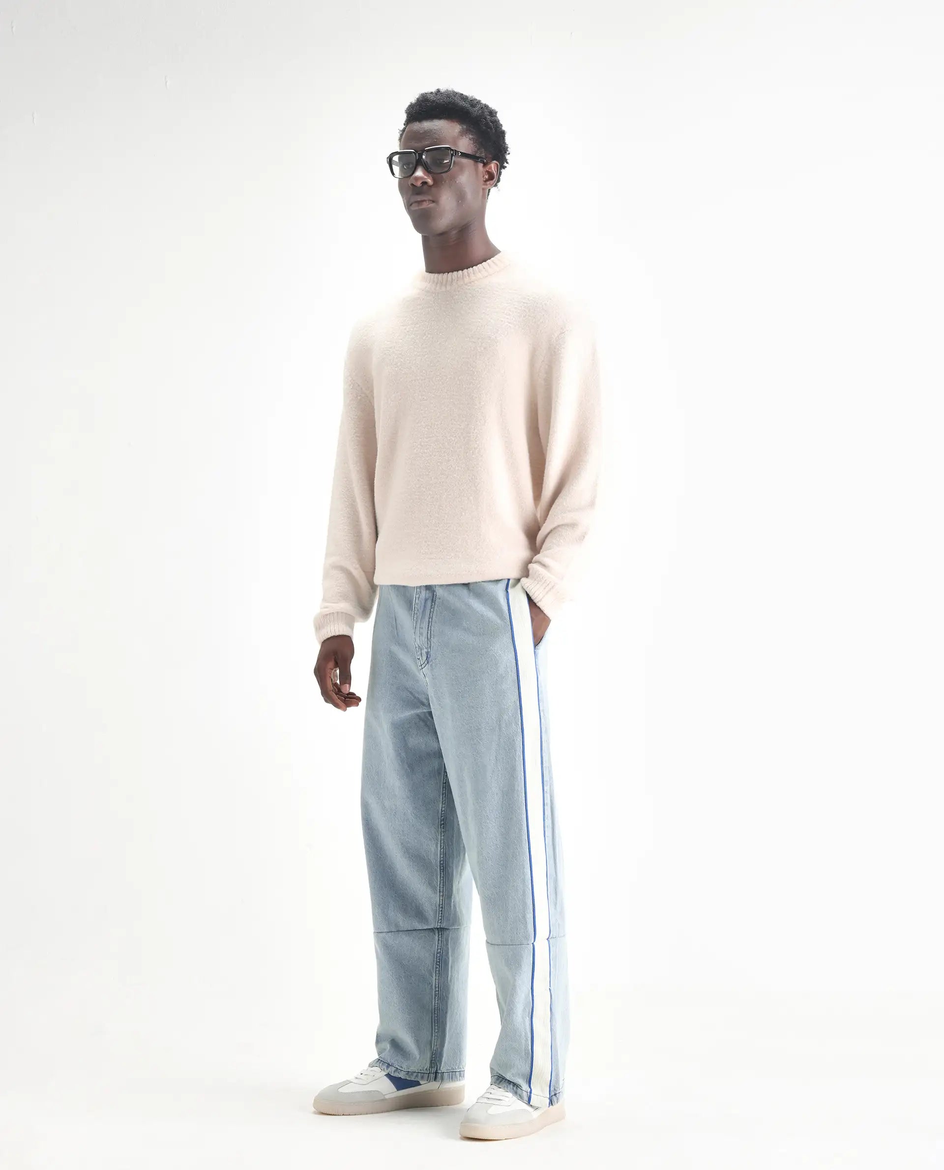 Rare Rabbit Men's Sol Light Blue Cotton Plain Baggy Fit Jeans