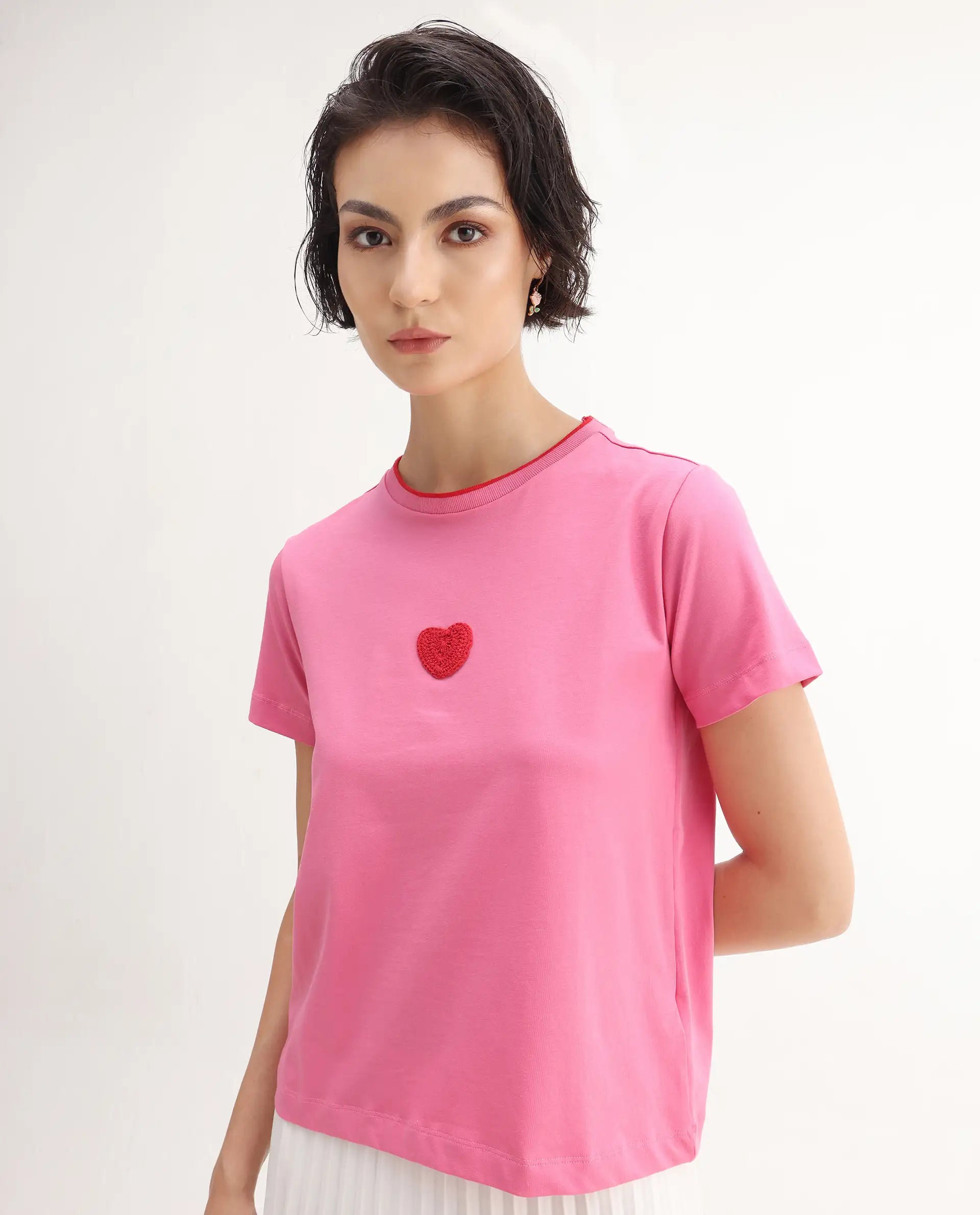Rareism Women's Somger Pink Cotton Blend Crew Neck