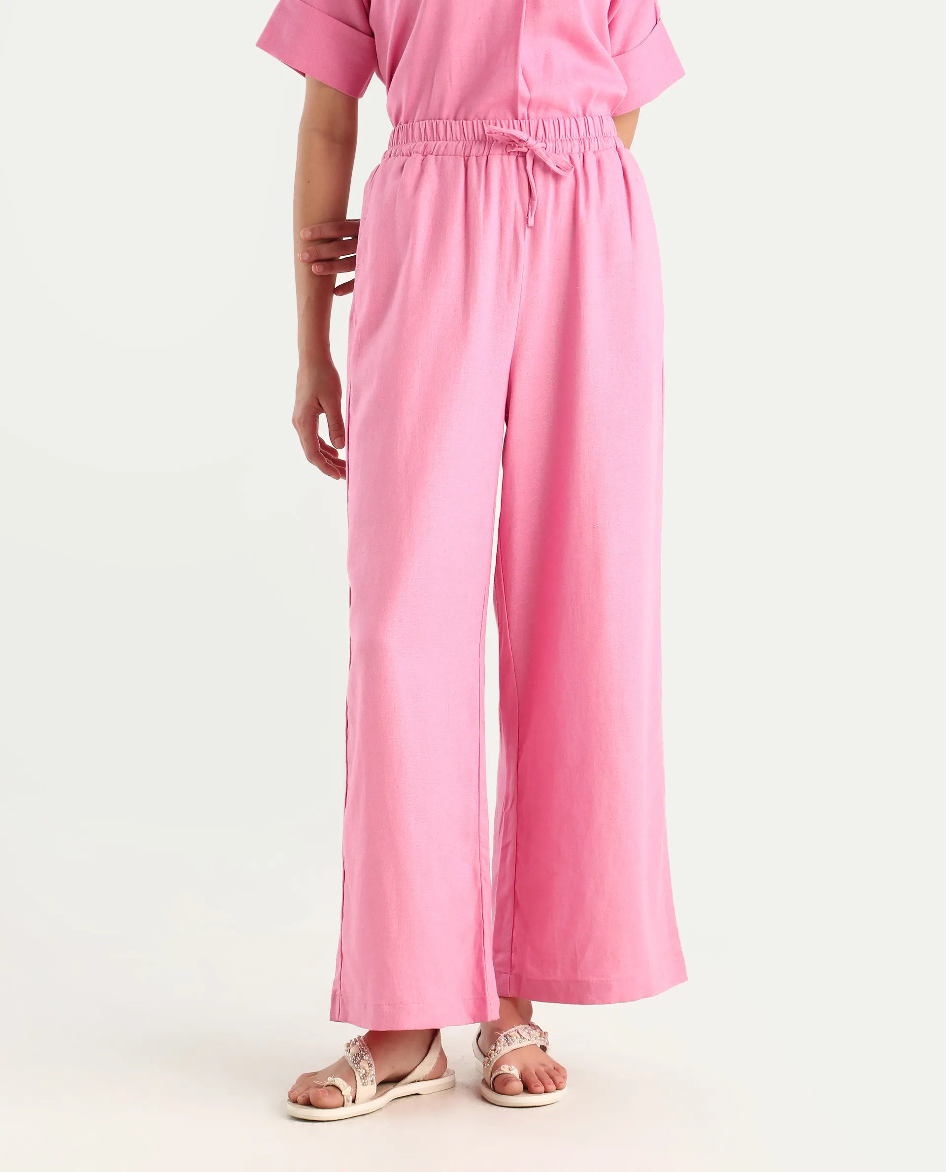 Rareism Women's Somkar B Pink Viscose Blend Plain Ankle Length Straight Fit Trouser