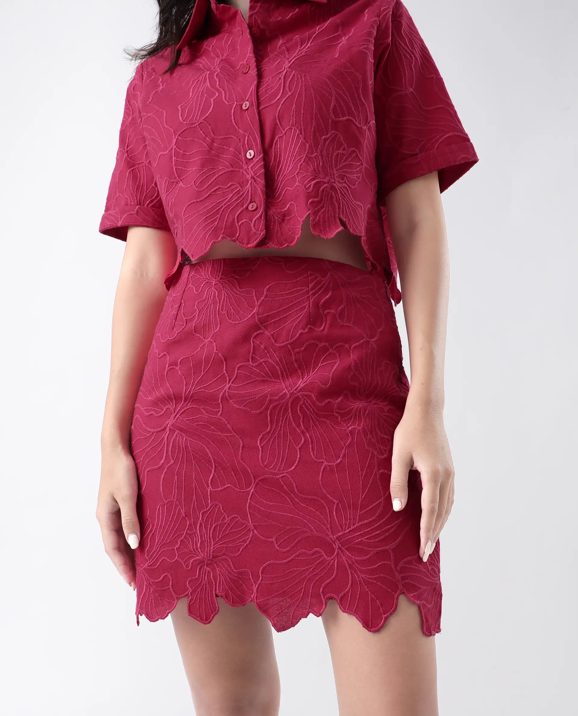 Rareism Women's Somkil Pink Cotton Plain Mini Regular Fit Skirt