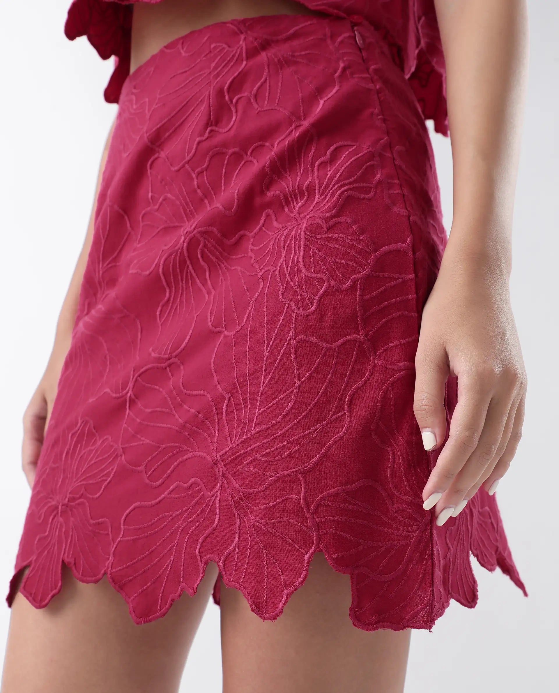 Rareism Women's Somkil Pink Cotton Plain Mini Regular Fit Skirt