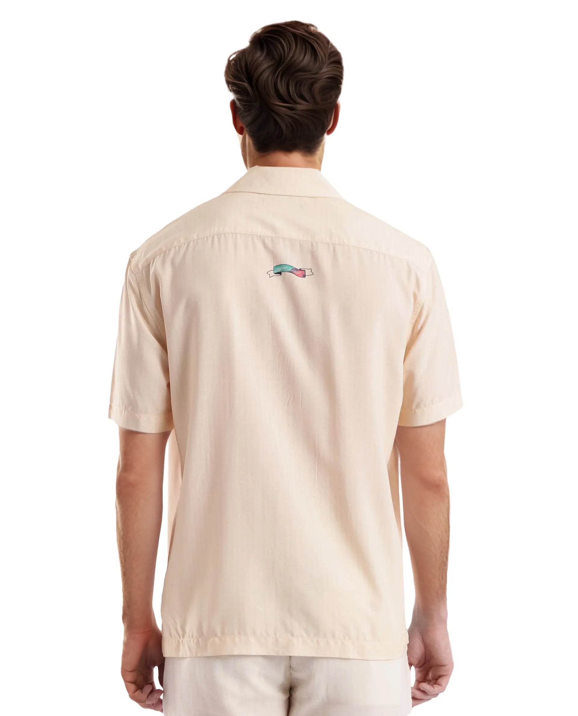 Rare Rabbit Men's Som Light Yellow Cotton Fabric Short Sleeve Cuban Collared Boxy Fit CMYK Animal Print Shirt