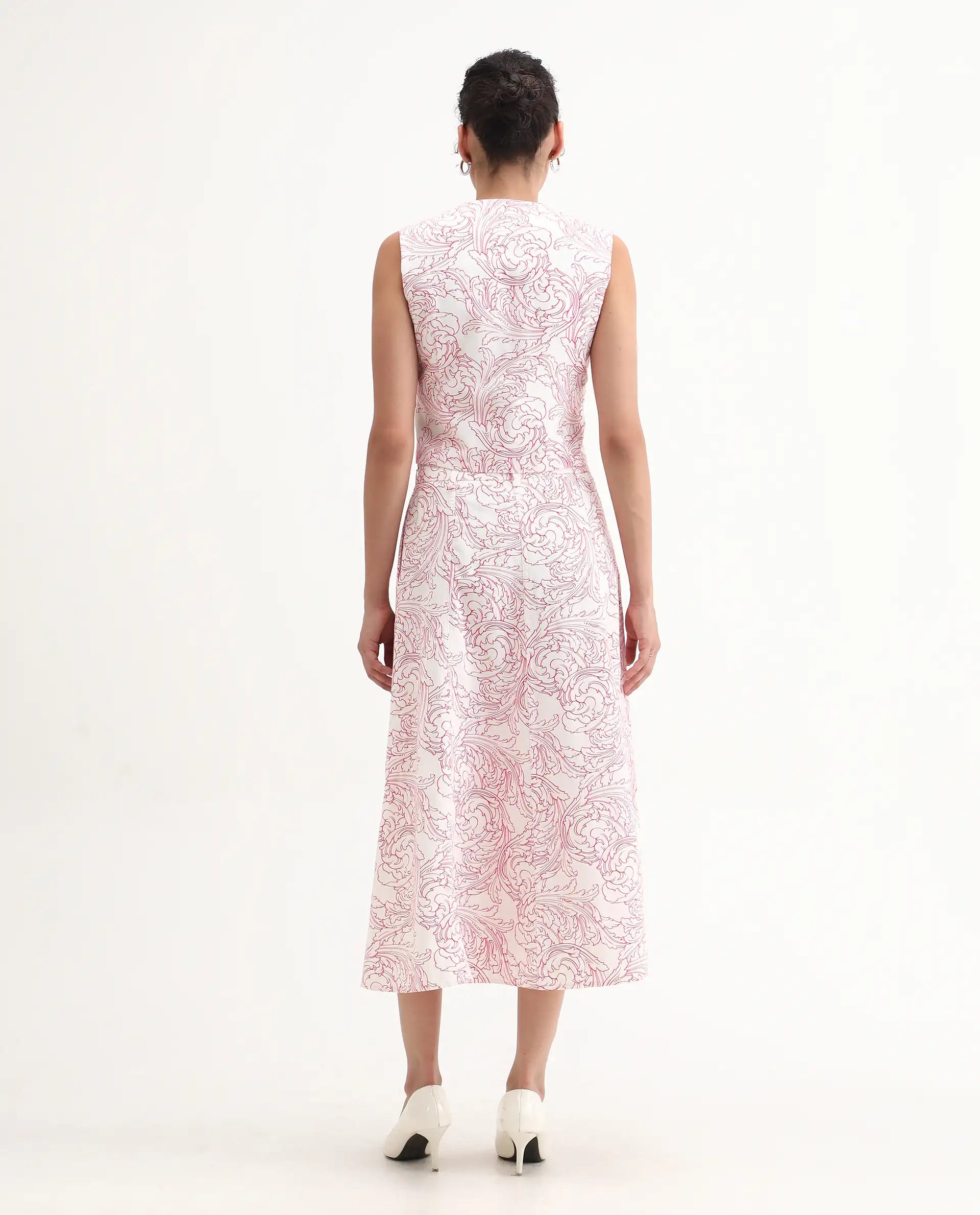 Rareism Women's Somnos B White Cotton Ornamental Print Maxi A-Line Skirt