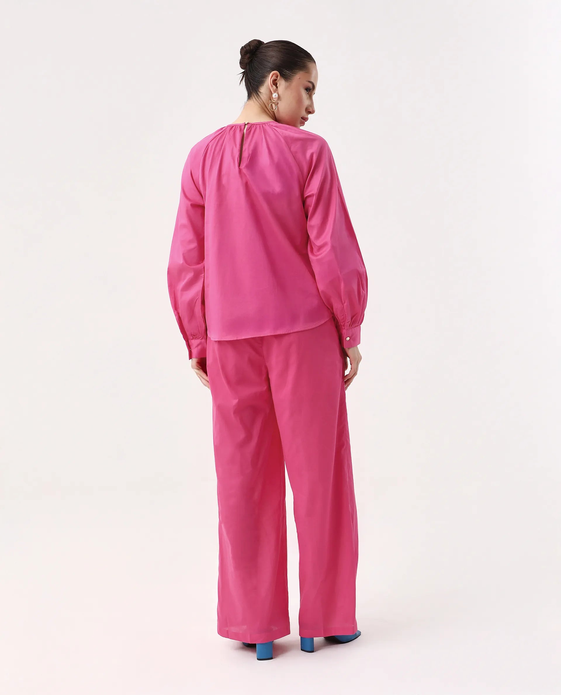 Rareism Women's Somhur B Pink Viscose Blend Plain Ankle Length Straight Fit Trouser